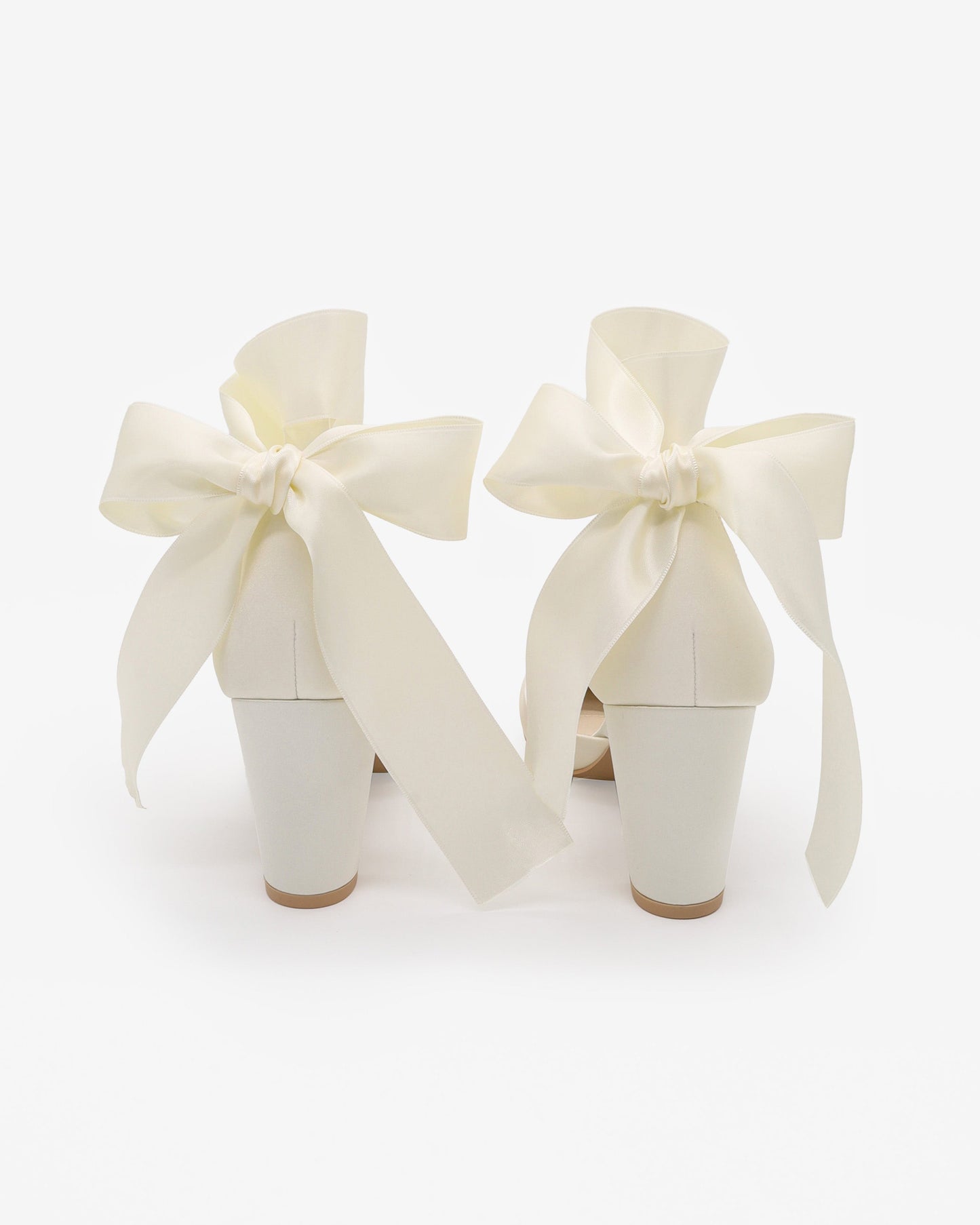 Satin Wedding Block Heel with Wrapped Ankle Tie