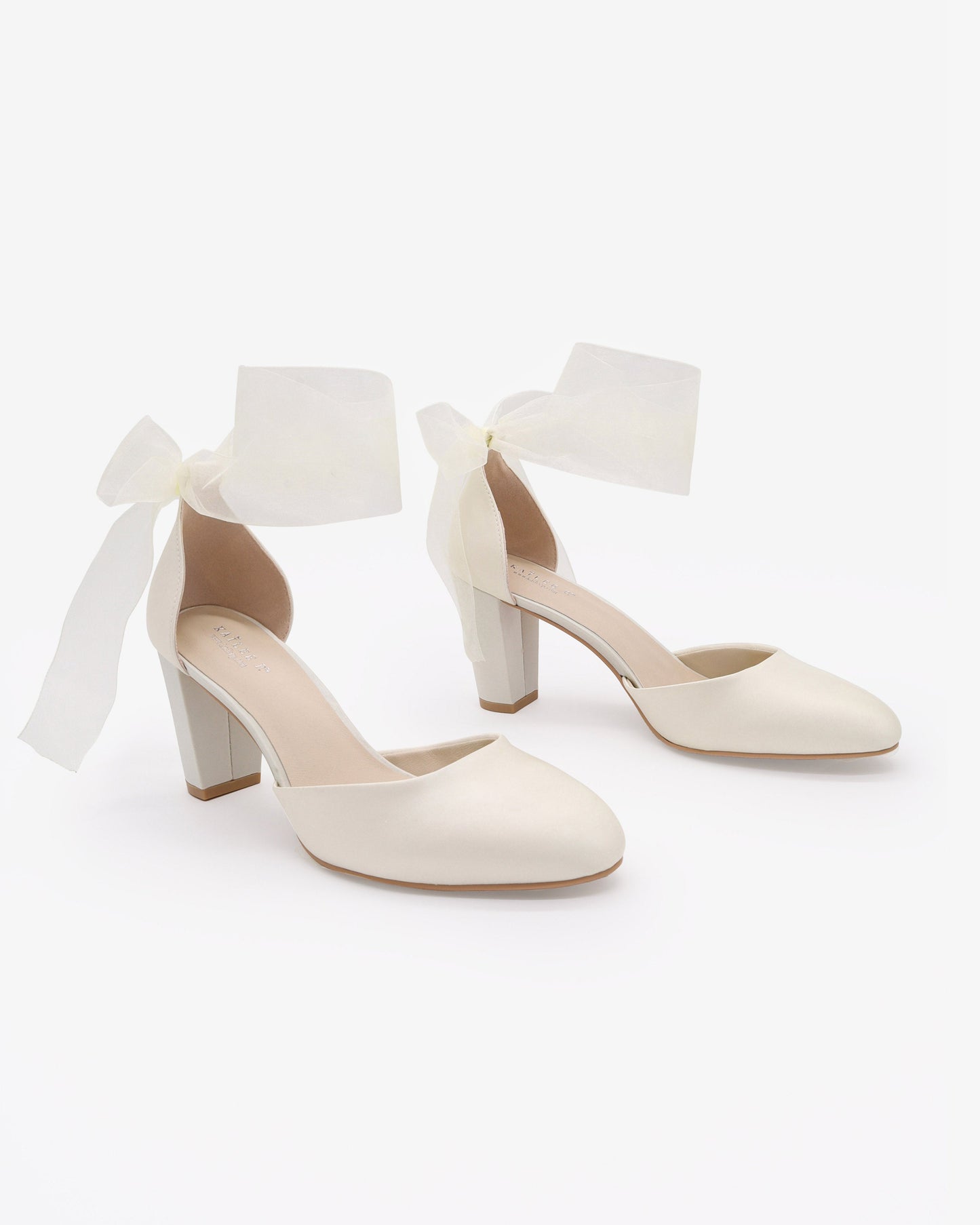 Satin Wedding Block Heel with Wrapped Ankle Tie