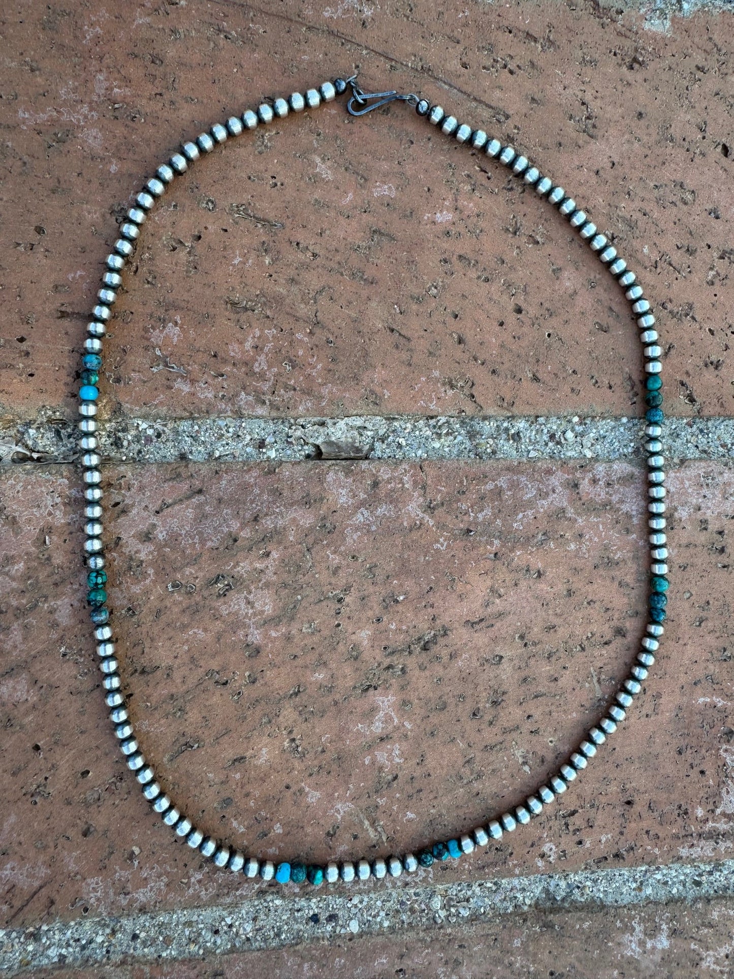 Handcrafted Hubei Turquoise & Sterling Silver Pearl 4mm Beaded Necklace 20"