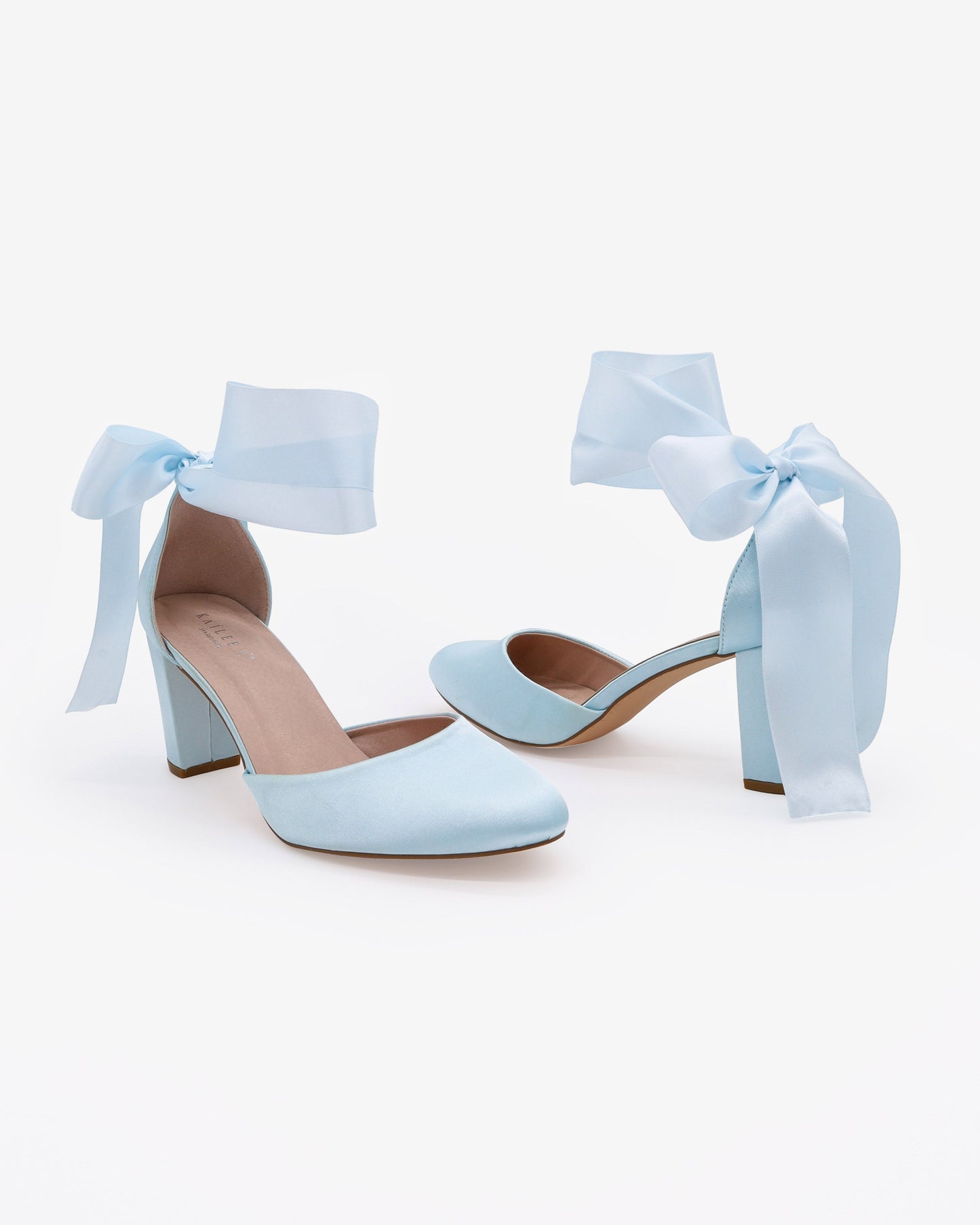 Satin Wedding Block Heel with Wrapped Satin Tie