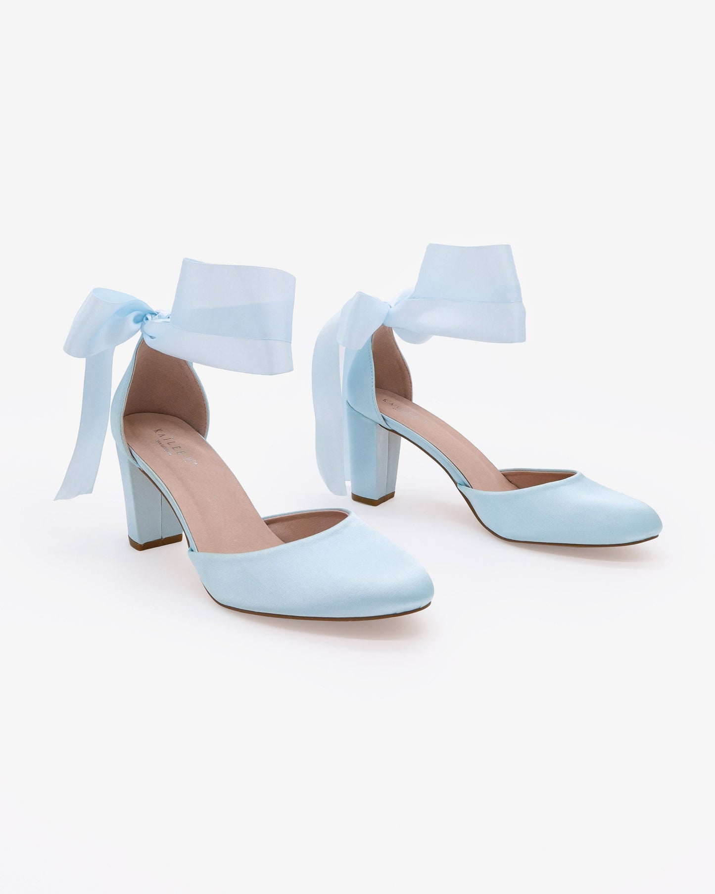 Satin Wedding Block Heel with Wrapped Satin Tie