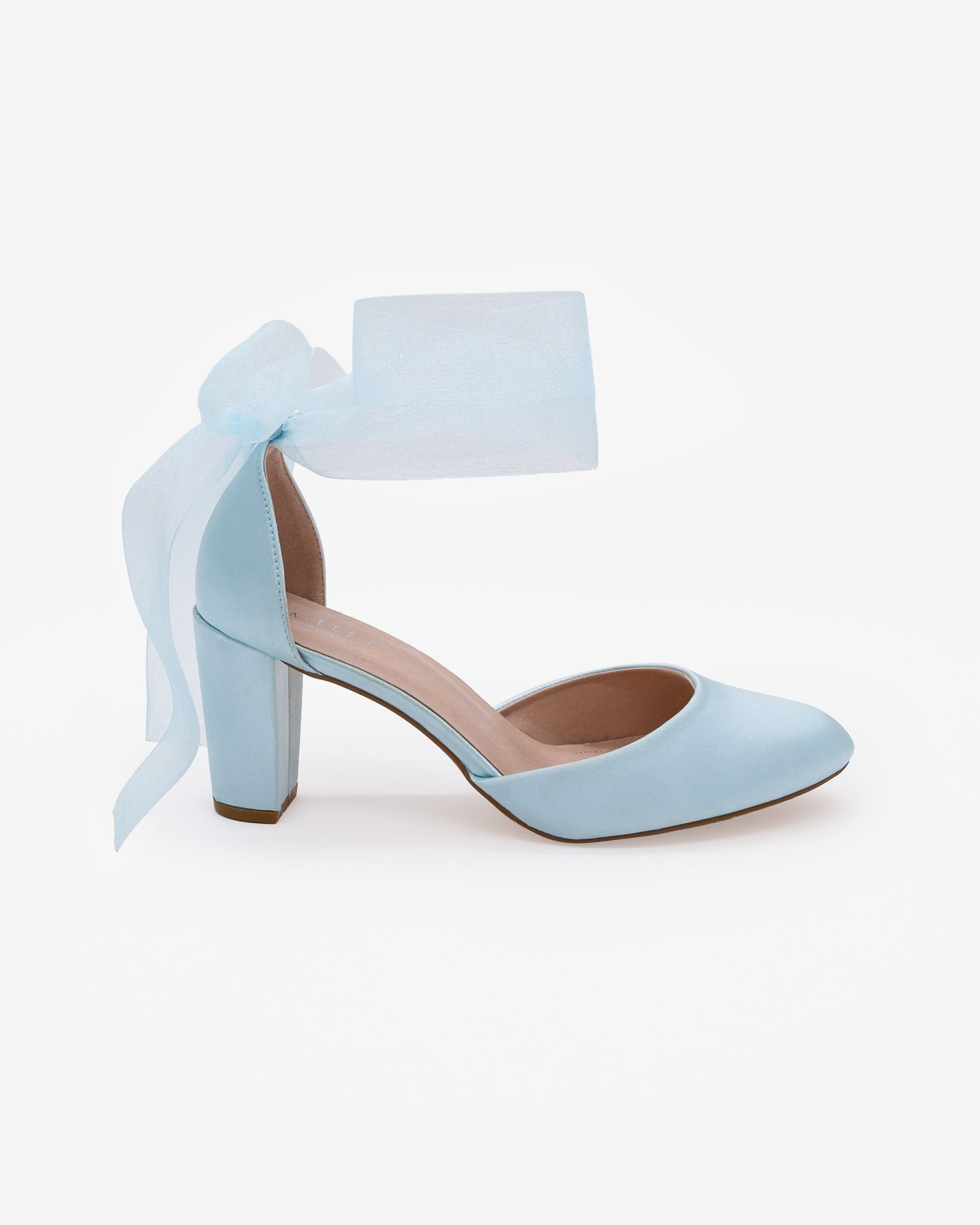Satin Wedding Block Heel with Wrapped Satin Tie