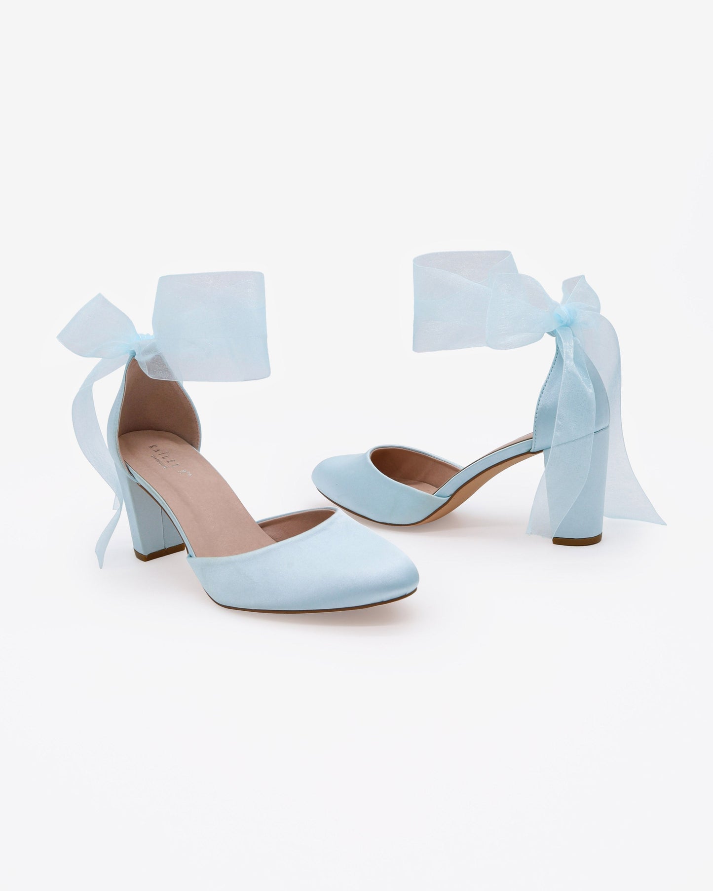 Satin Wedding Block Heel with Wrapped Satin Tie