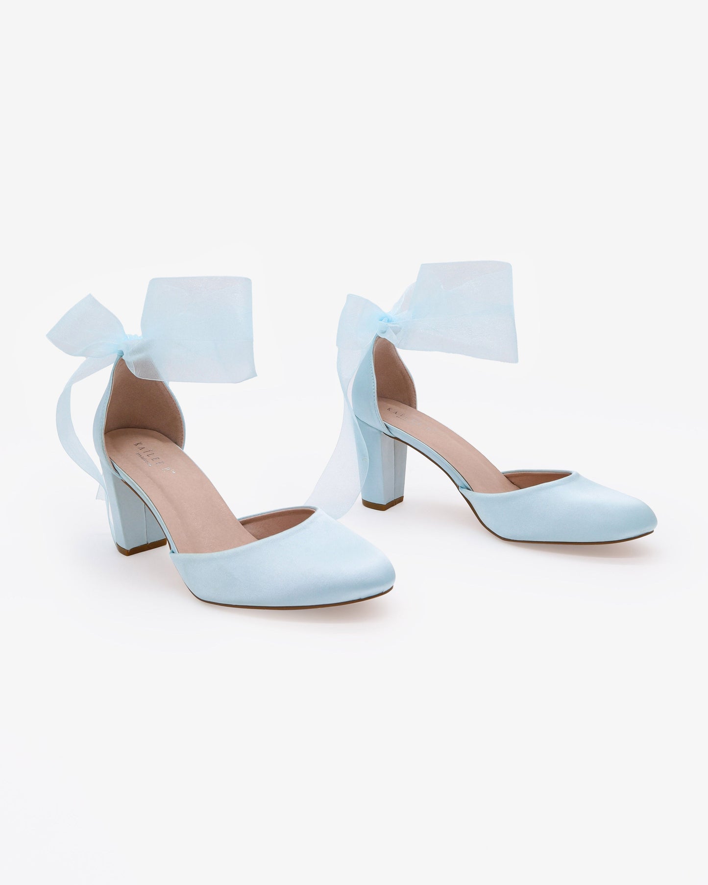Satin Wedding Block Heel with Wrapped Satin Tie
