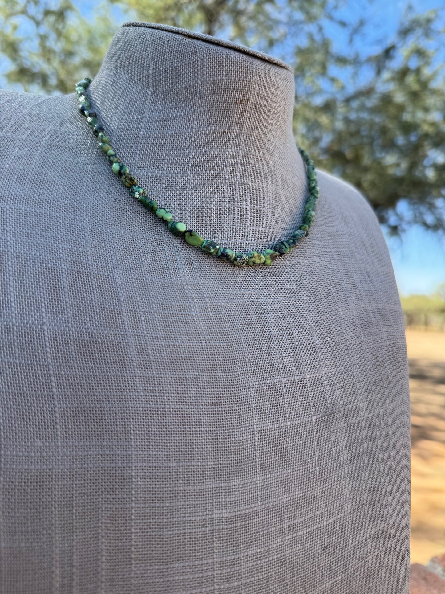 Handcrafted Hubei Turquoise & Sterling Silver Beaded Necklace 16"