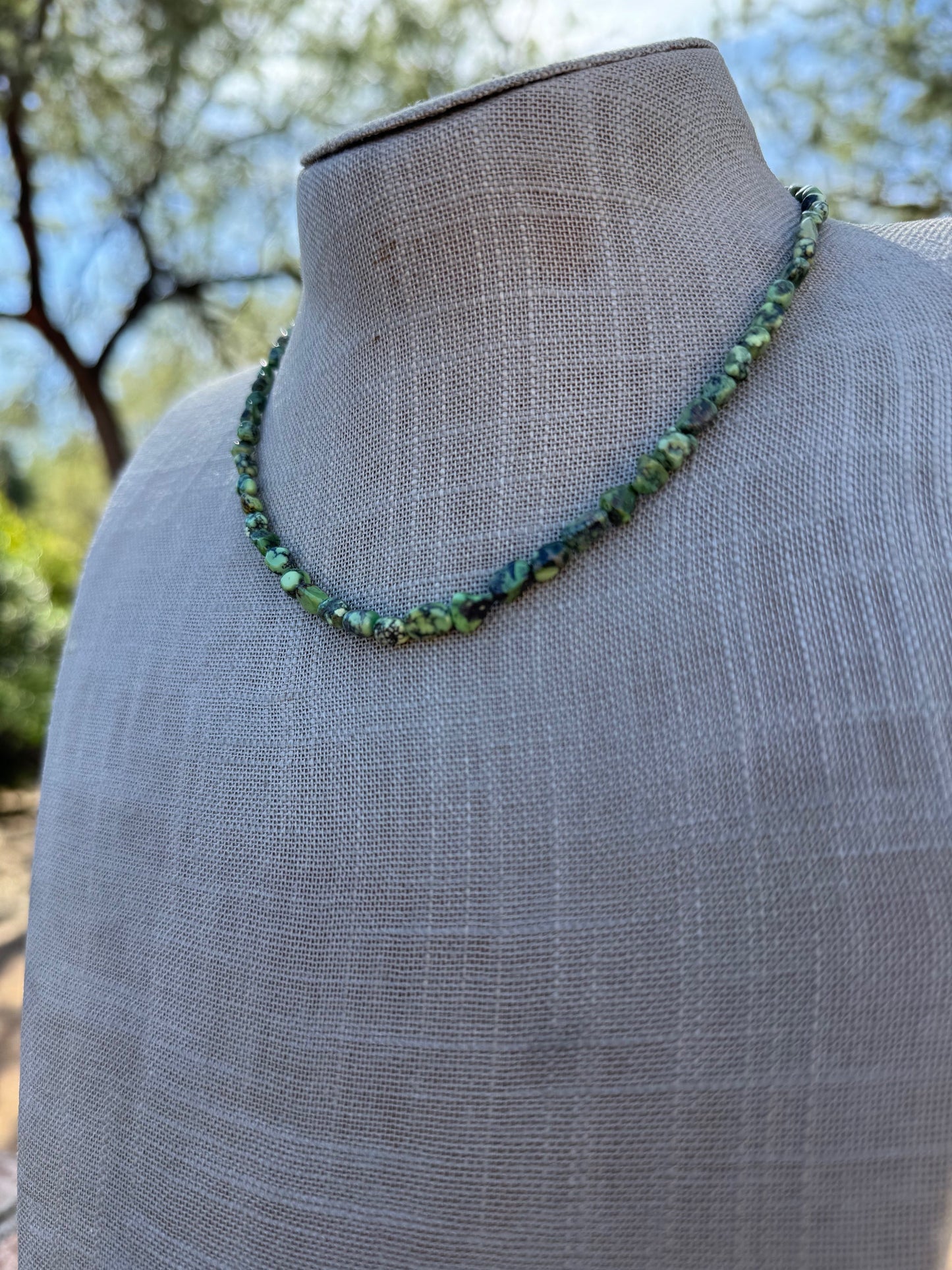 Handcrafted Hubei Turquoise & Sterling Silver Beaded Necklace 16"