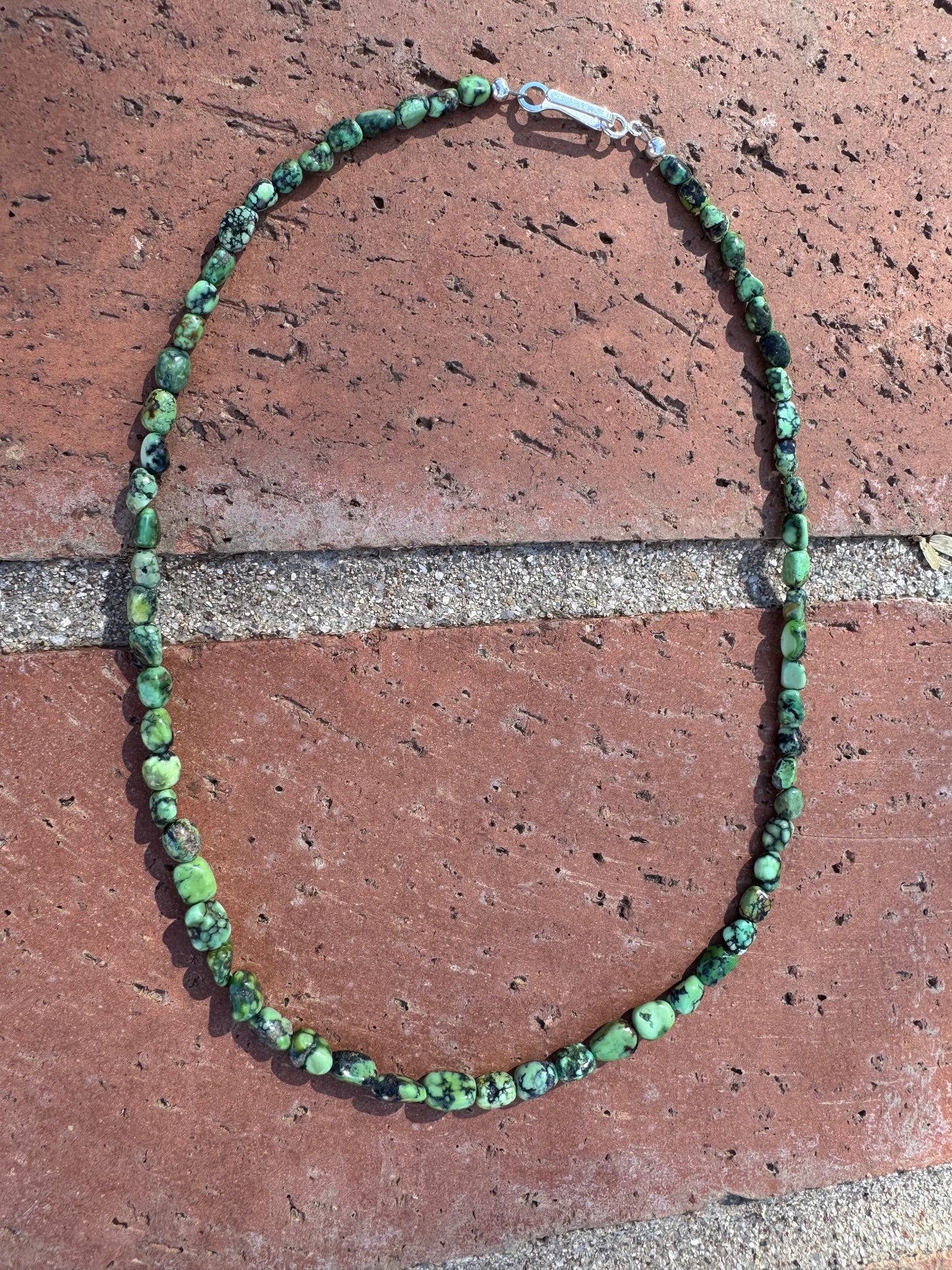 Handcrafted Hubei Turquoise & Sterling Silver Beaded Necklace 16"