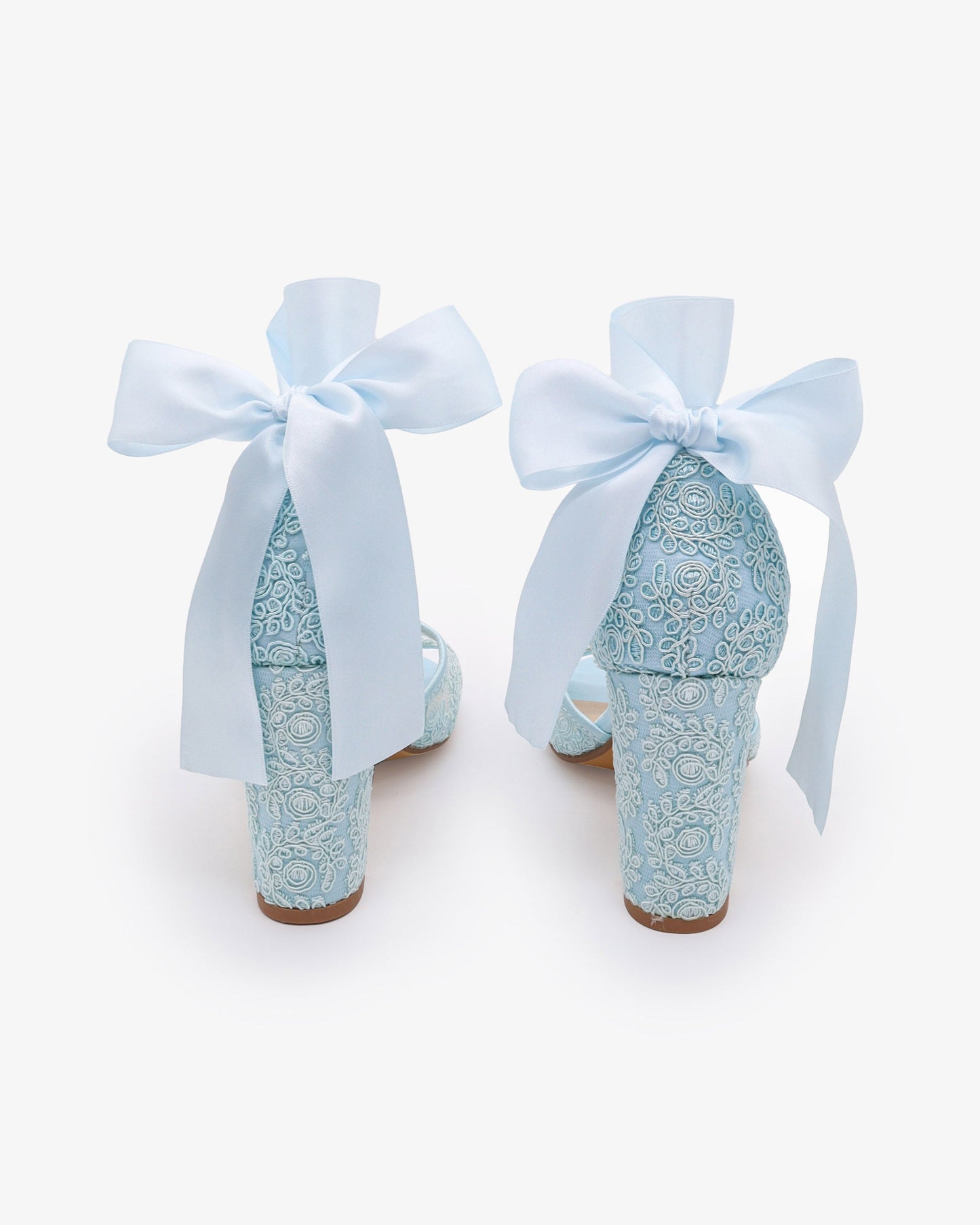 Crochet Lace Block Heel Sandals with Wrapped Ribbon Tie