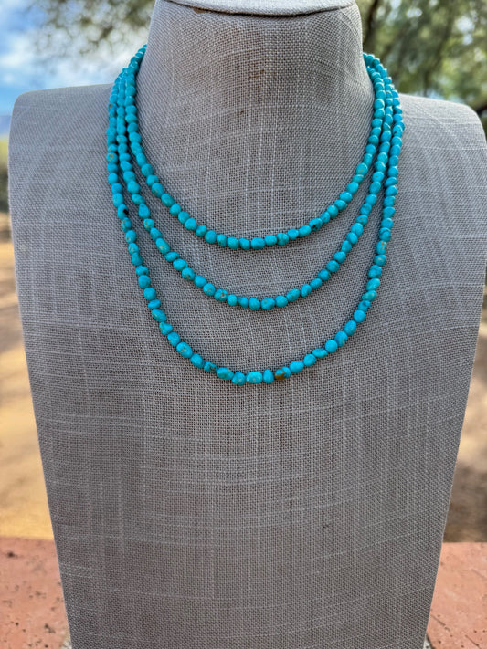 Handcrafted Blue Kingman Turquoise Sterling Silver Beaded Necklace