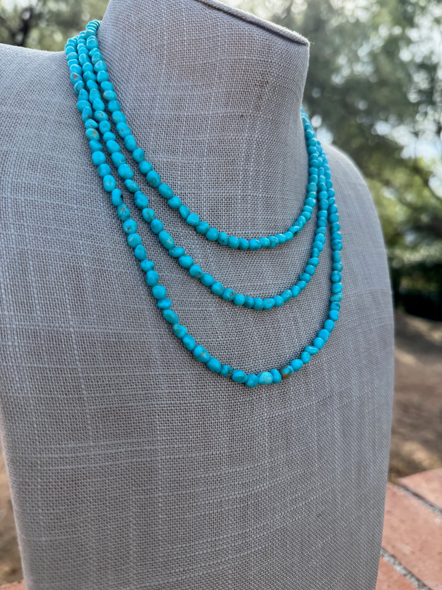 Handcrafted Blue Kingman Turquoise Sterling Silver Beaded Necklace