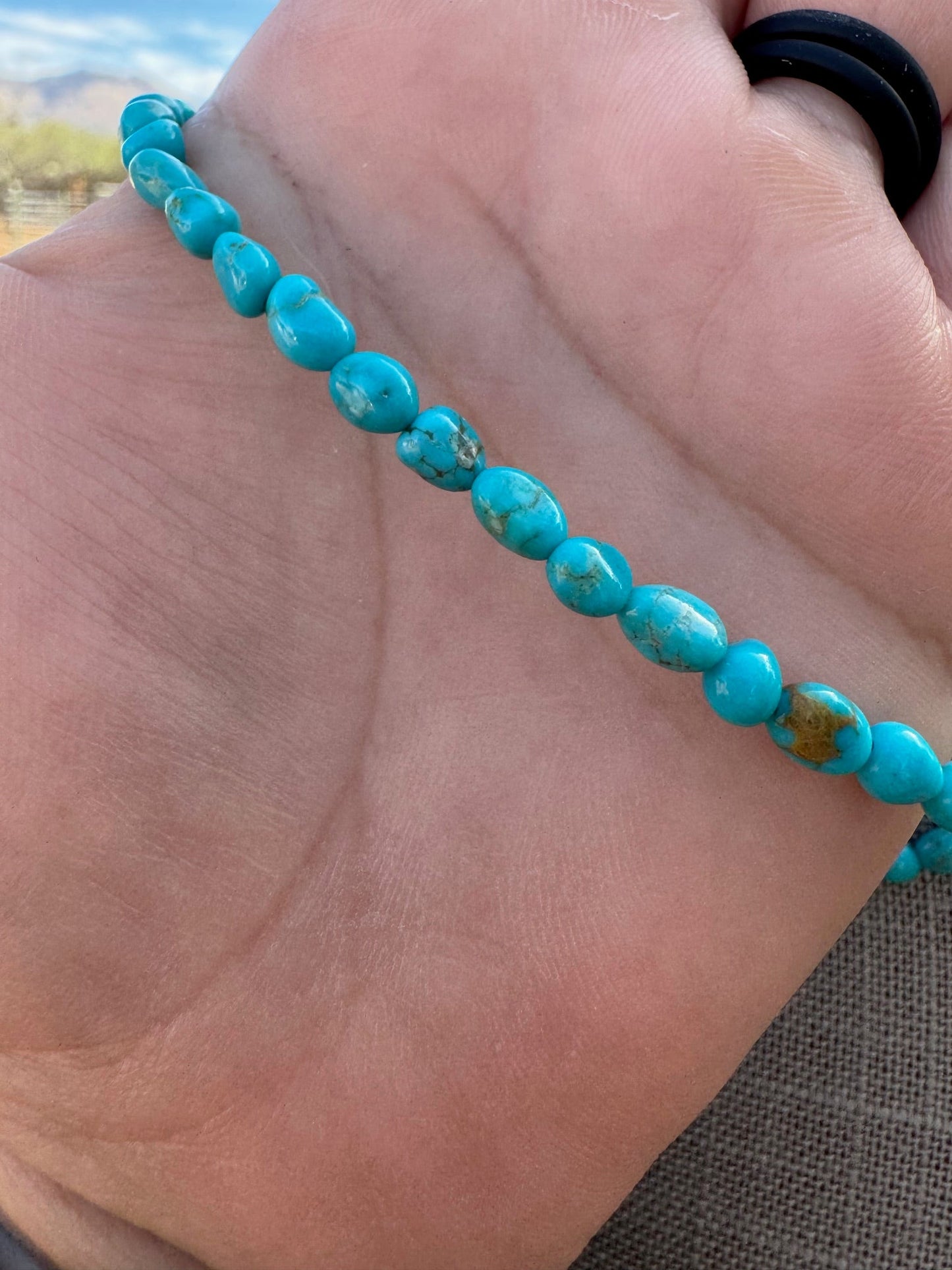 Handcrafted Blue Kingman Turquoise Sterling Silver Beaded Necklace