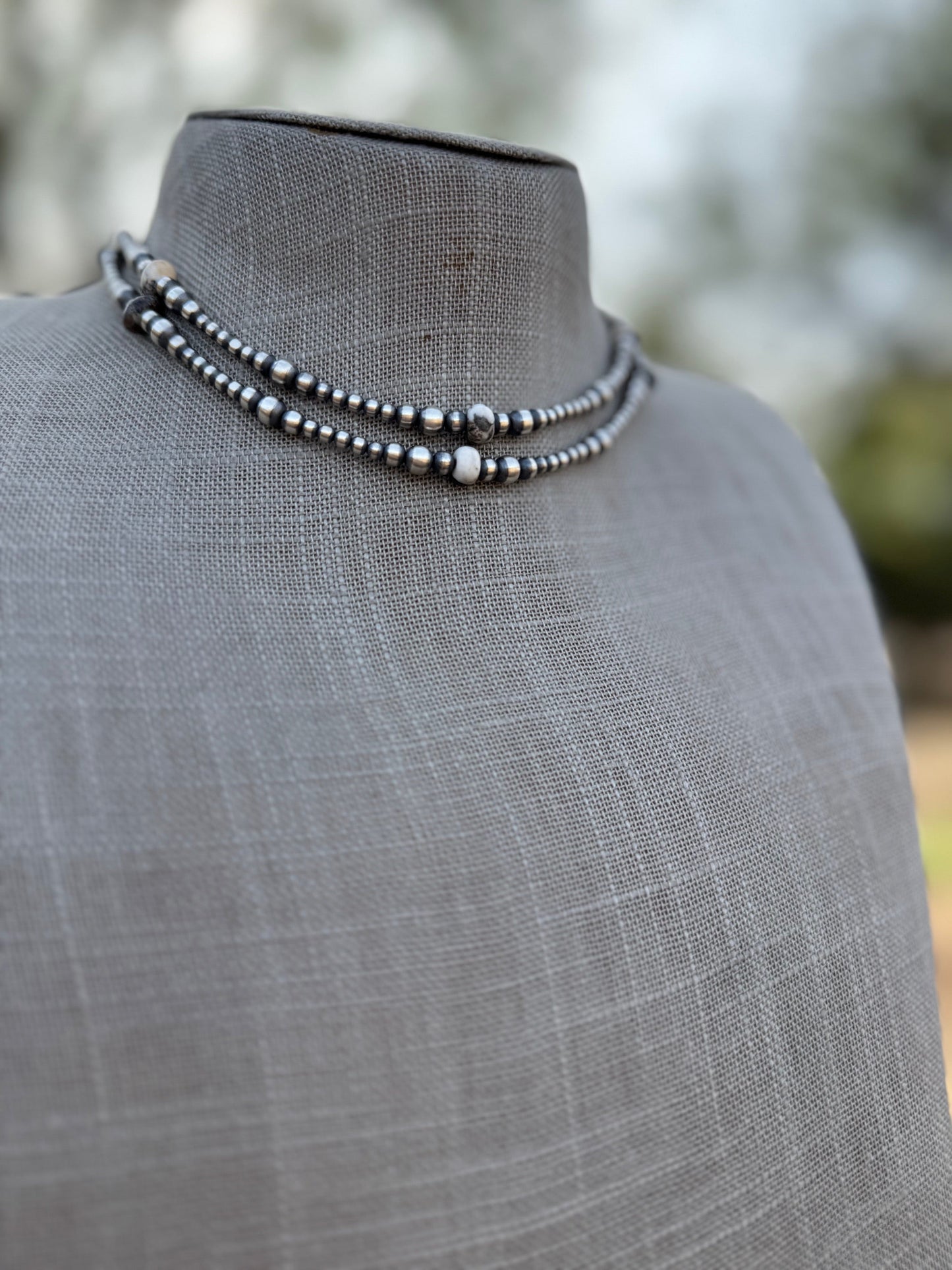 Handcrafted Sterling Silver & White Buffalo 3-5mm Beaded Necklace 14"