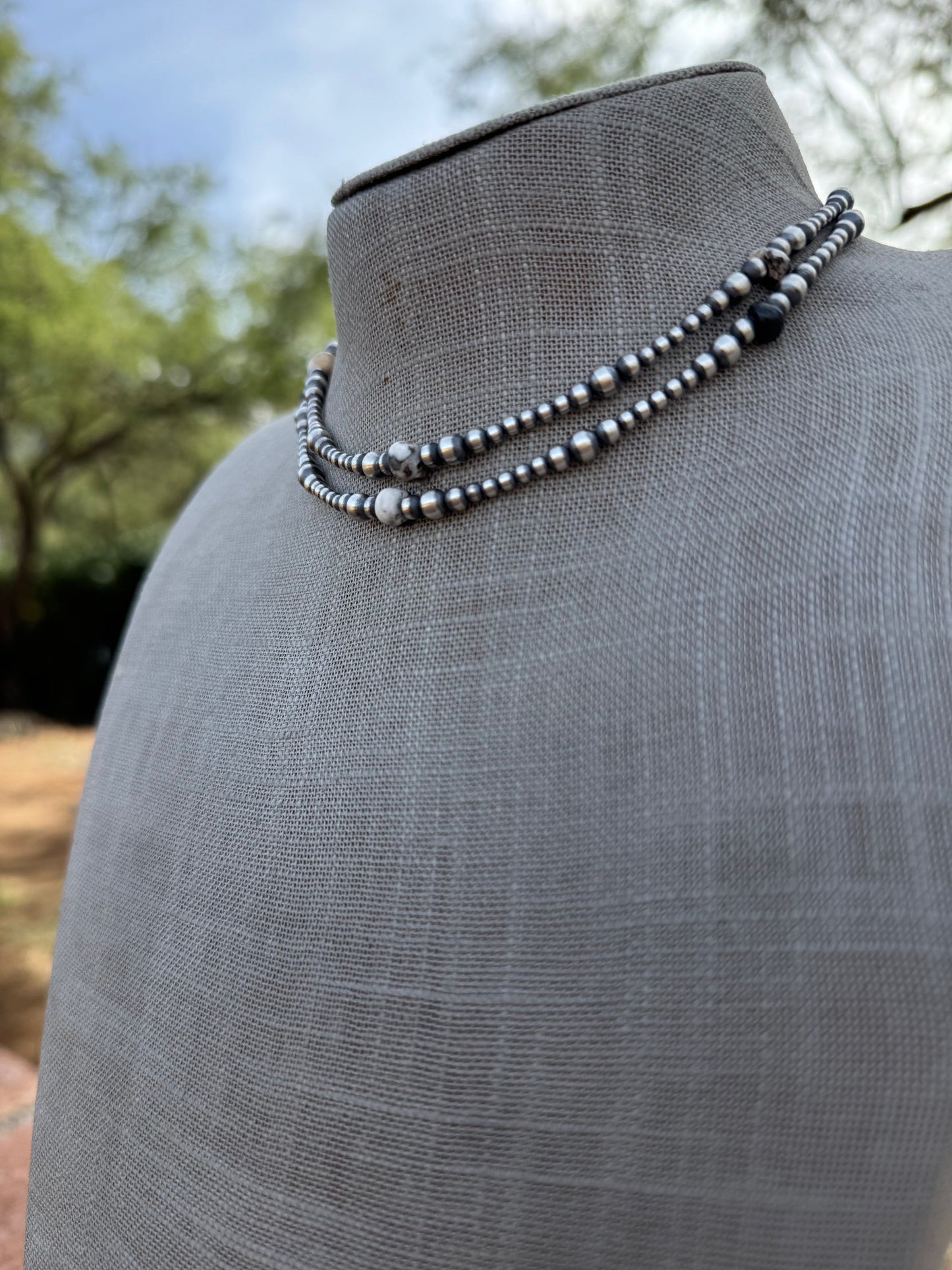 Handcrafted Sterling Silver & White Buffalo 3-5mm Beaded Necklace 14"