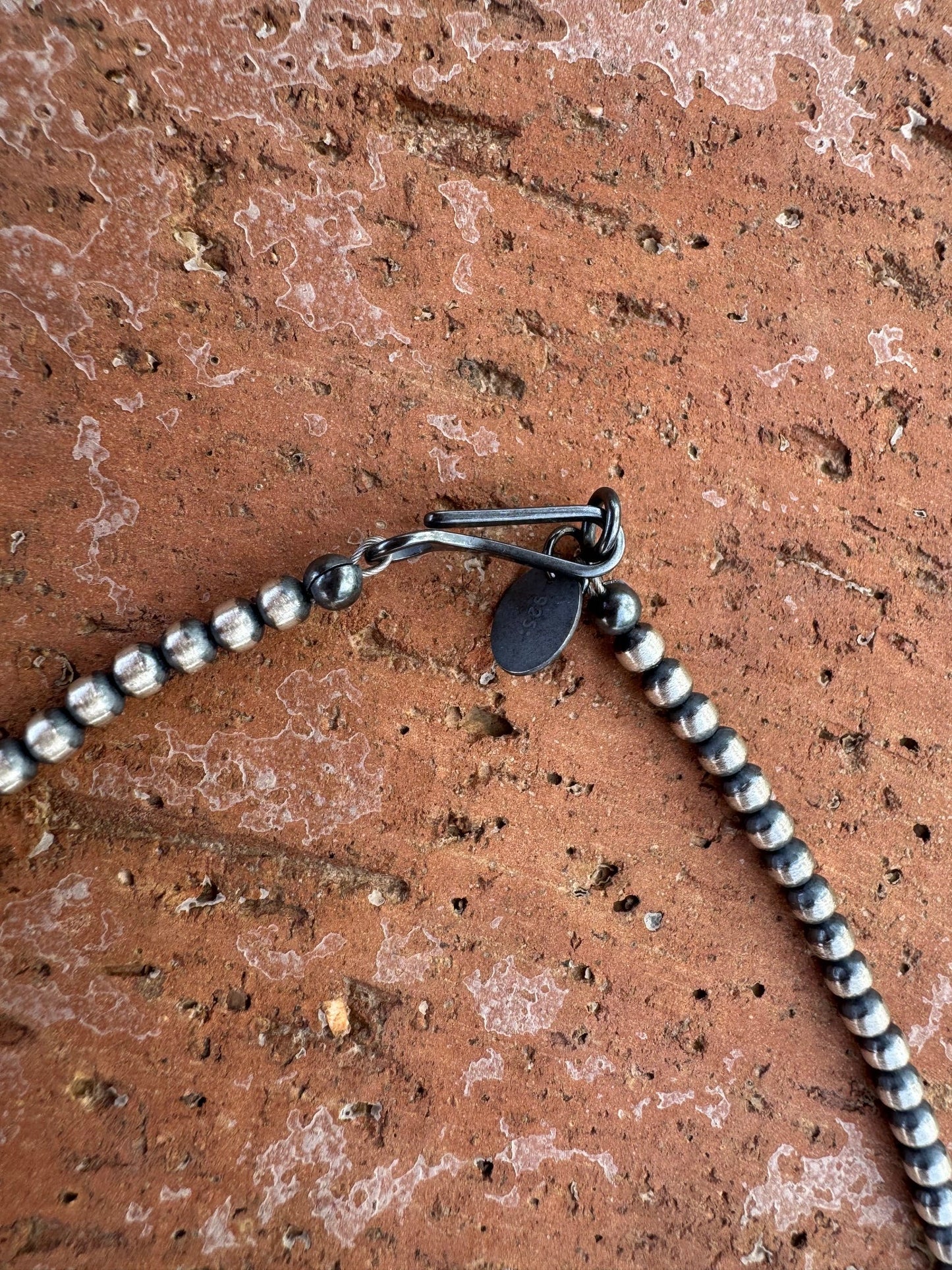 Handcrafted Sterling Silver & White Buffalo 3-5mm Beaded Necklace 14"