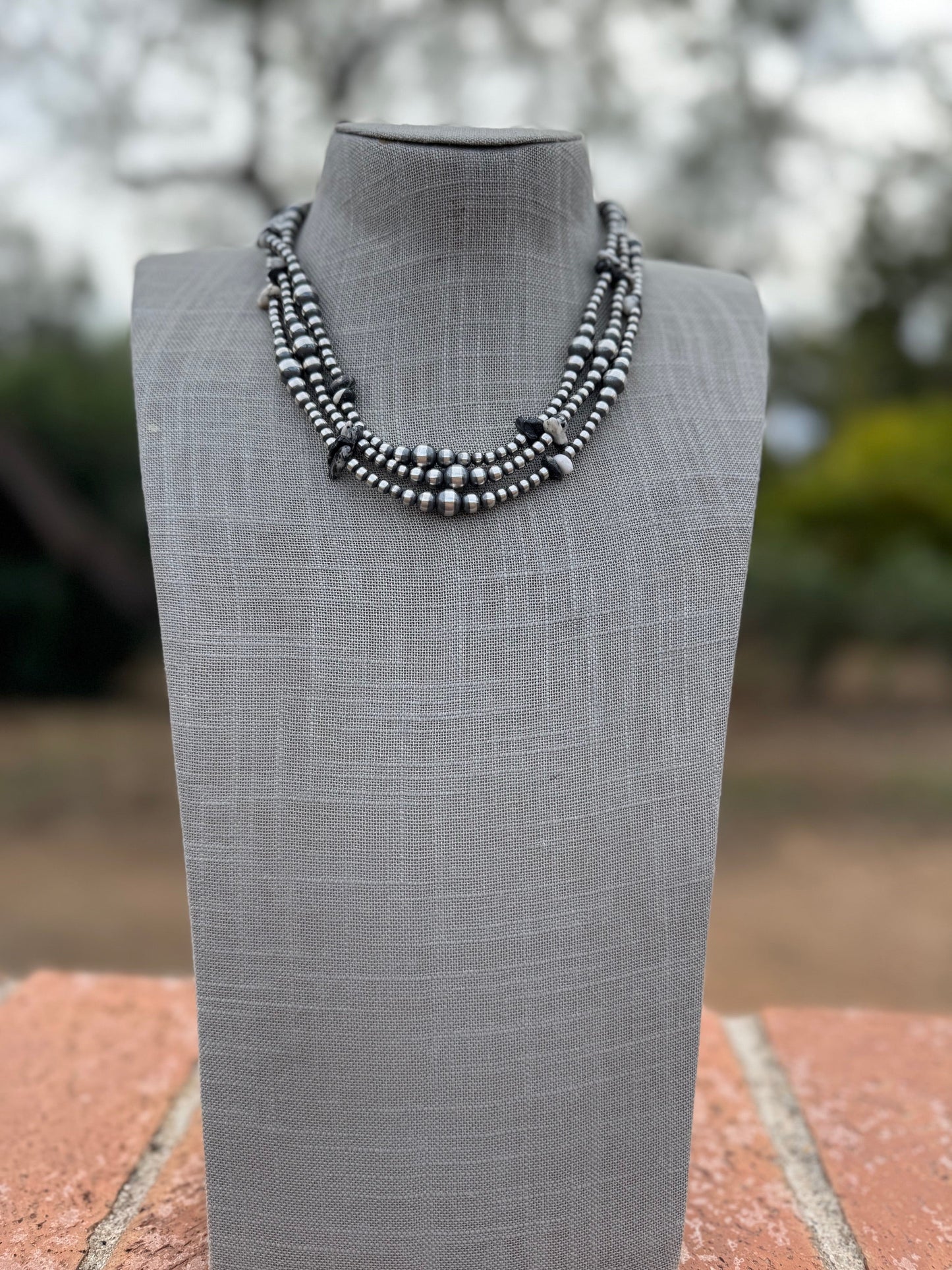 Handcrafted Sterling Silver & White Buffalo 3-8mm Beaded Necklace 18"