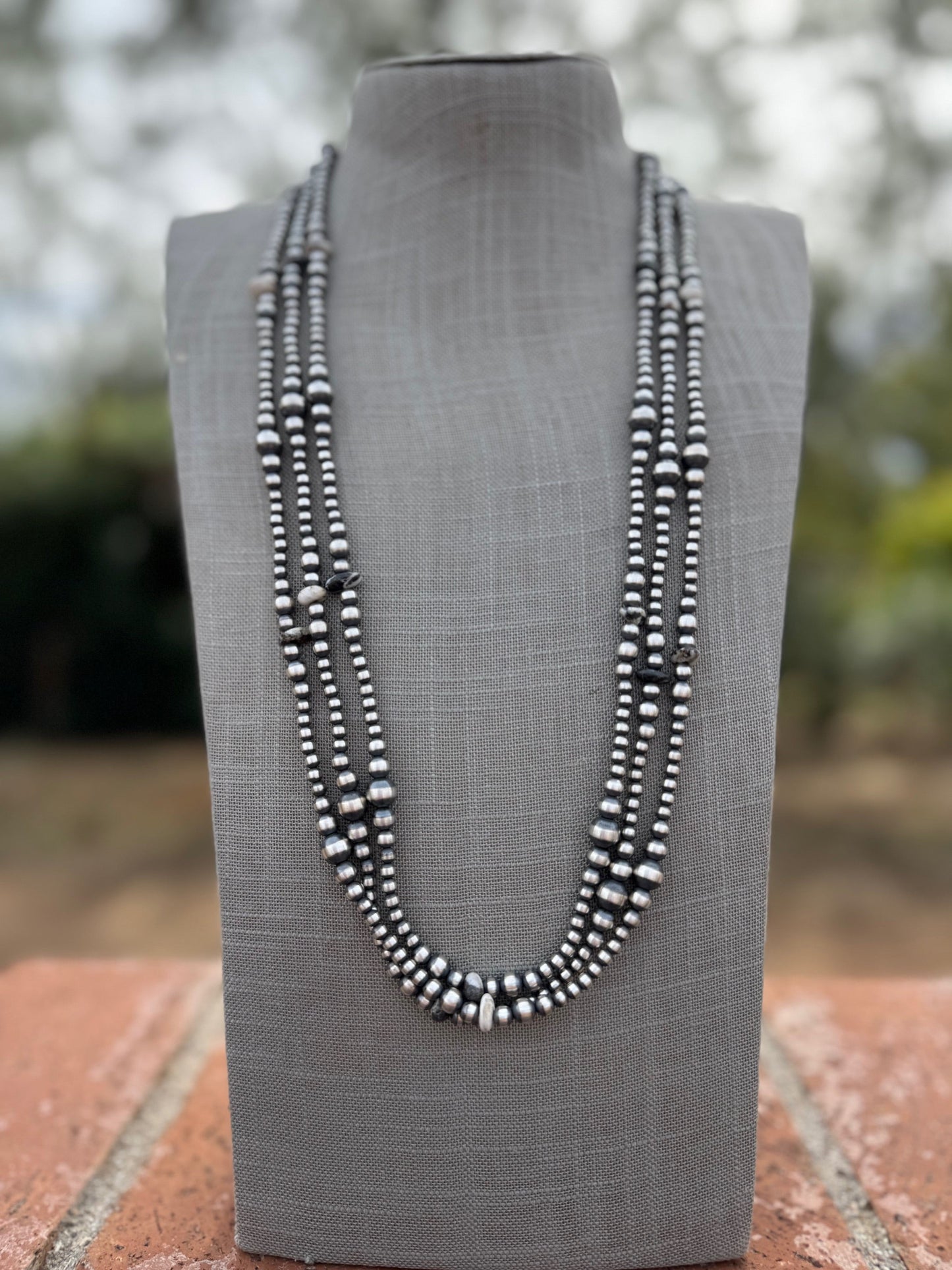 Handcrafted Sterling Silver & White Buffalo 4-8mm Beaded Necklace 30"