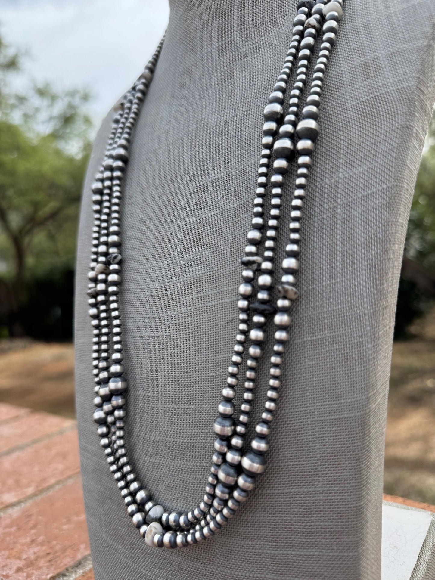 Handcrafted Sterling Silver & White Buffalo 4-8mm Beaded Necklace 30"