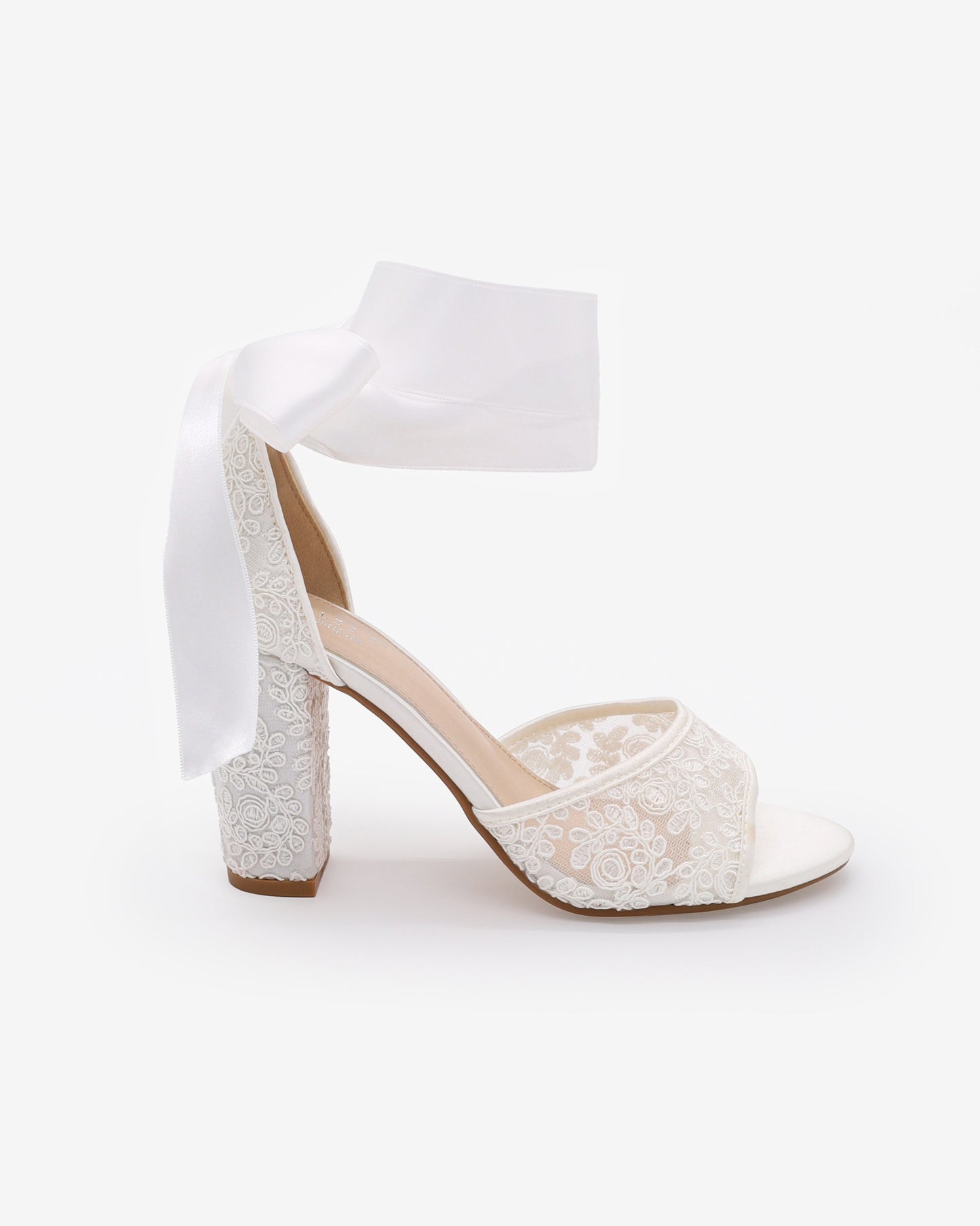 Crochet Lace Block Heel Sandals with Wrapped Ribbon Tie