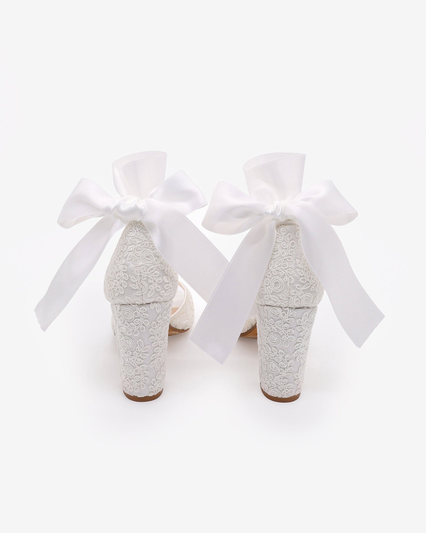 Crochet Lace Block Heel Sandals with Wrapped Ribbon Tie