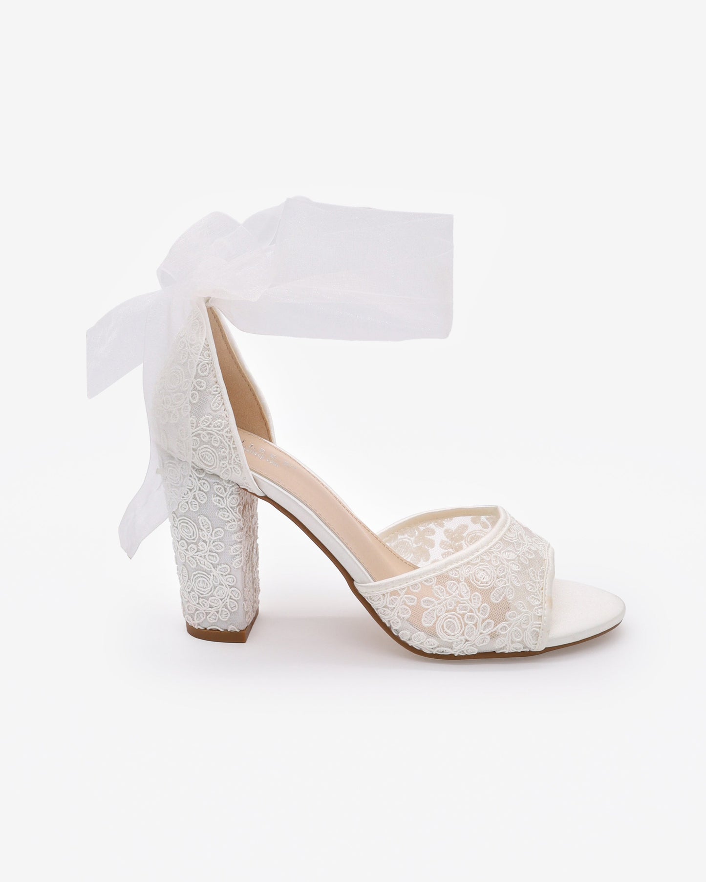 Crochet Lace Block Heel Sandals with Wrapped Ribbon Tie