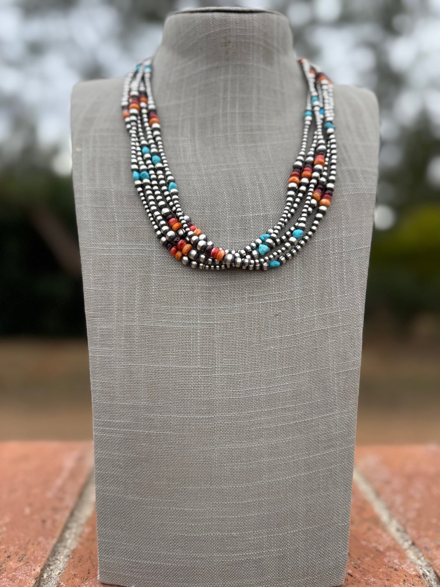 Handcrafted Multi Stone & Sterling Silver 3-6mm Beaded Necklace 22"