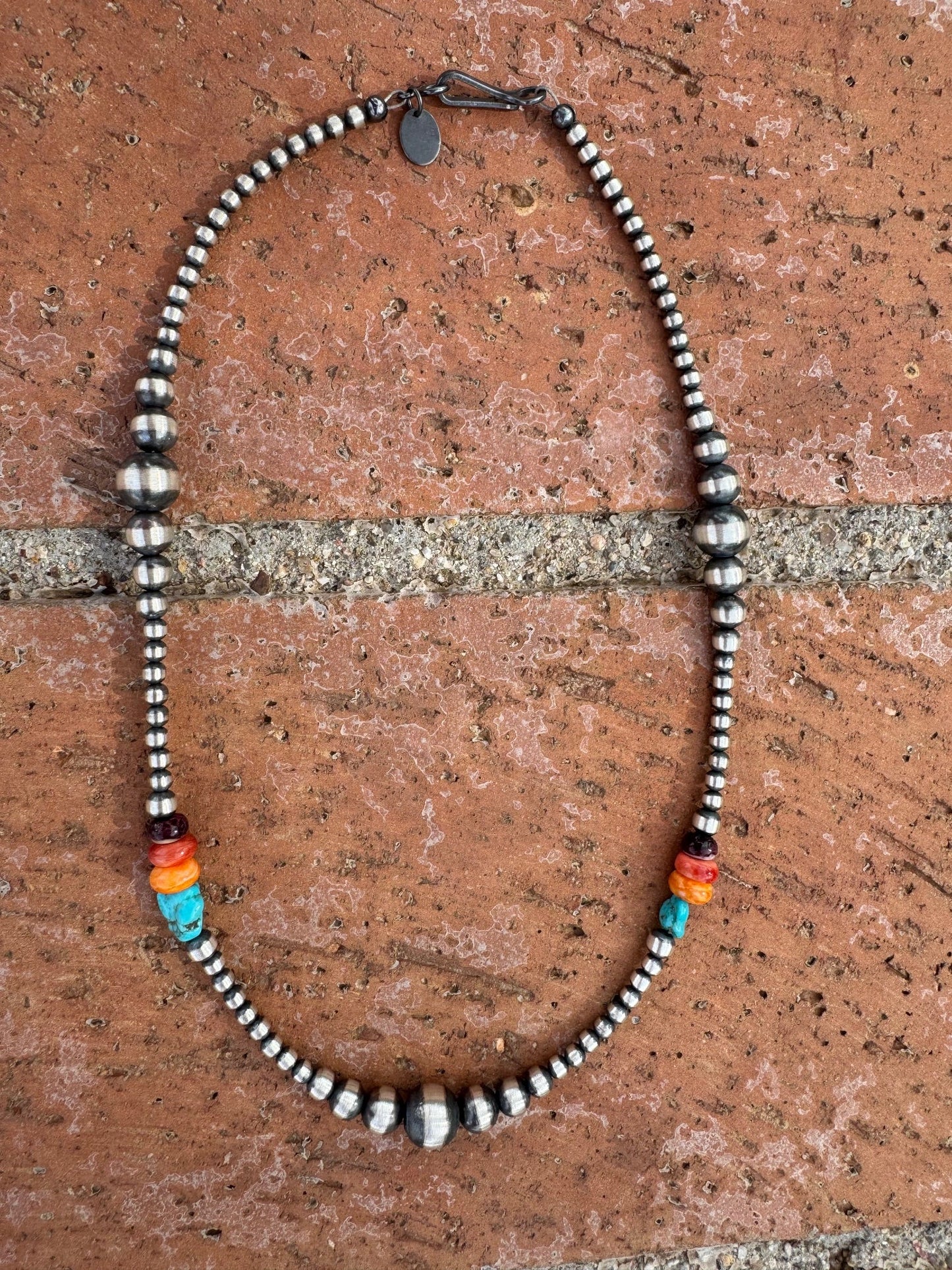 Handcrafted Multi Stone & Sterling Silver 3-8mm Beaded Necklace 14"