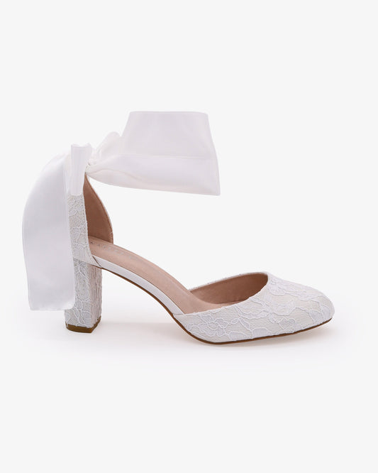 Lace Block Heel with Wrapped Satin Tie