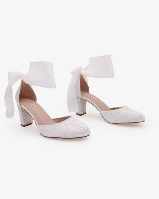 Lace Block Heel with Wrapped Satin Tie