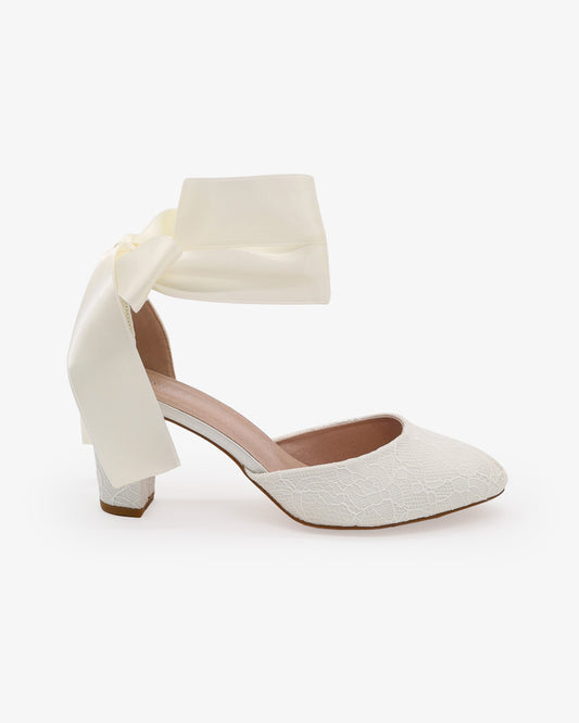 Lace Block Heel with Wrapped Satin Tie