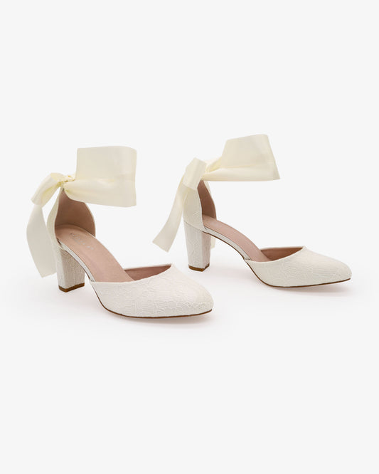 Lace Block Heel with Wrapped Satin Tie
