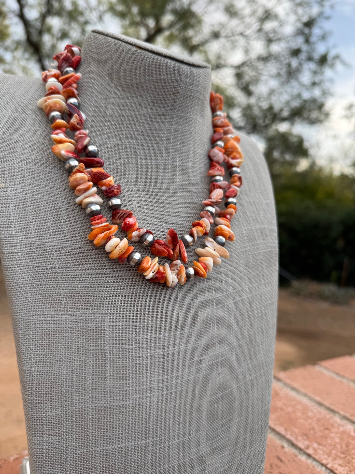 Handcrafted Spiny & Sterling Silver 8mm Beaded Necklace