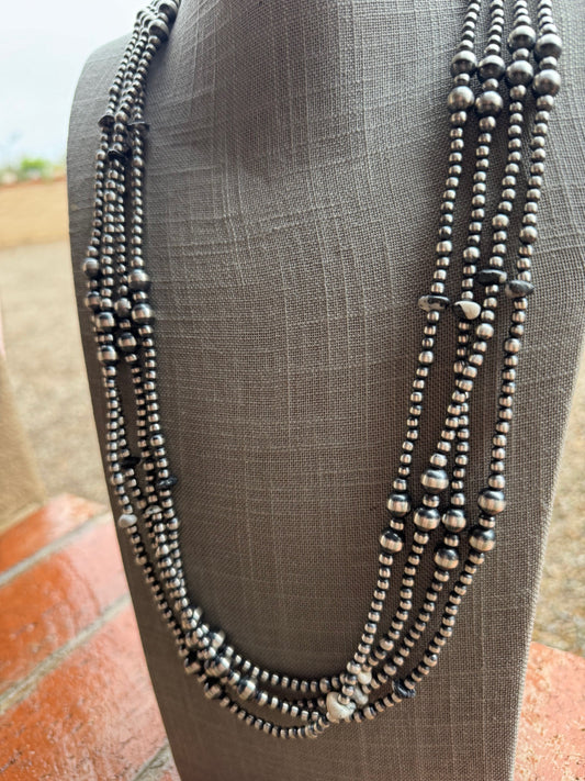 Handcrafted Sterling Silver & White Buffalo 4-8mm Beaded Necklace 36"