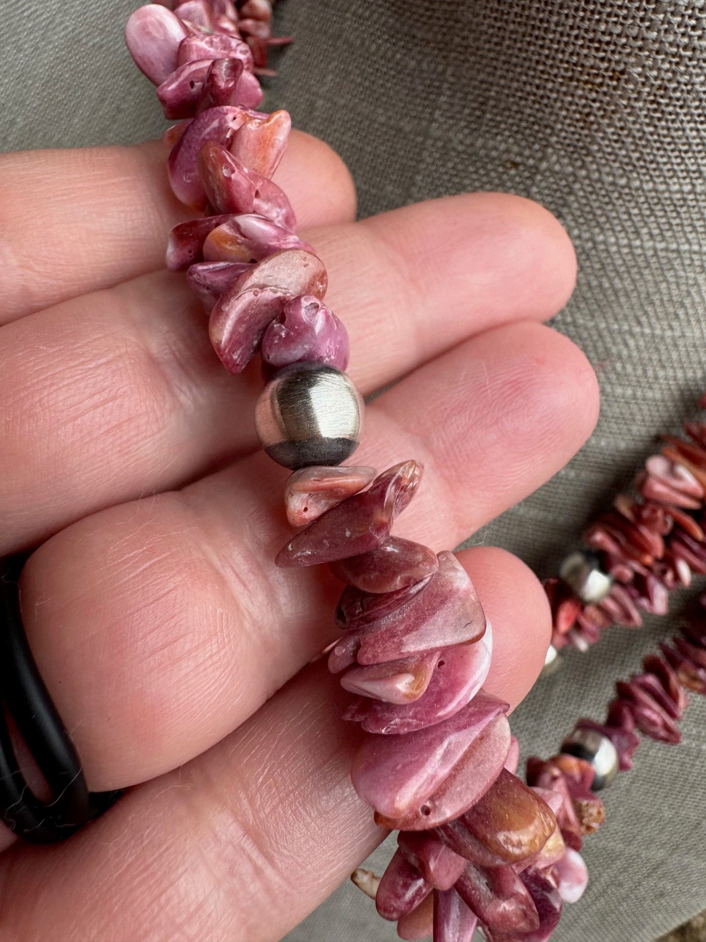Handcrafted Purple Spiny Oyster and Sterling Silver Pearl 6-8mm Beaded Necklace 20"