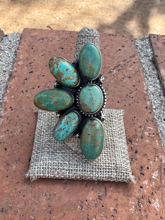 Beautiful Handmade Royston Turquoise And Sterling Silver Adjustable Crescent  Ring