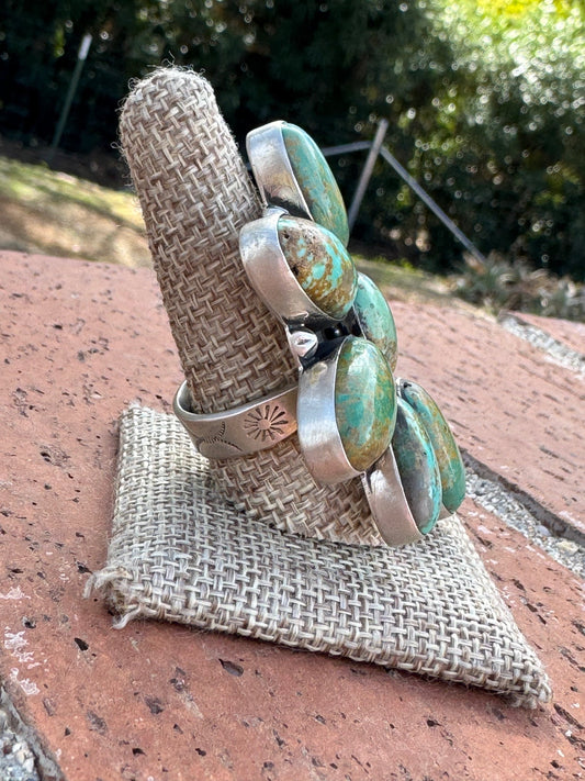 Beautiful Handmade Royston Turquoise And Sterling Silver Adjustable Crescent  Ring