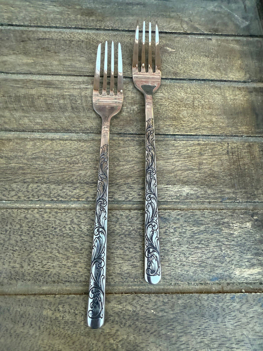 Engraved Cake Forks - Stainless Steel Wedding Cake Fork Set