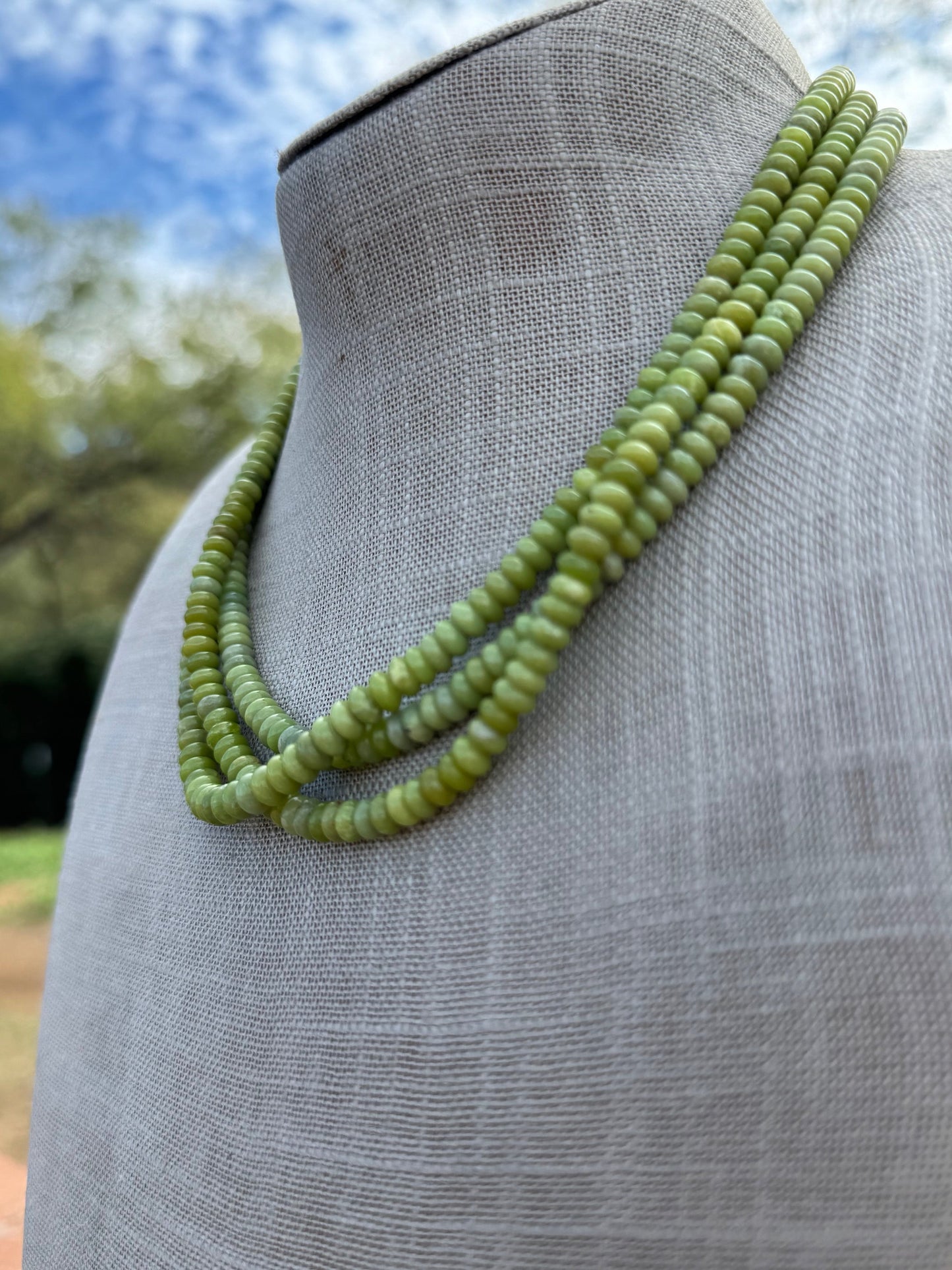 Handcrafted Green Rolled Turquoise & Sterling Silver 5mm Beaded Necklace