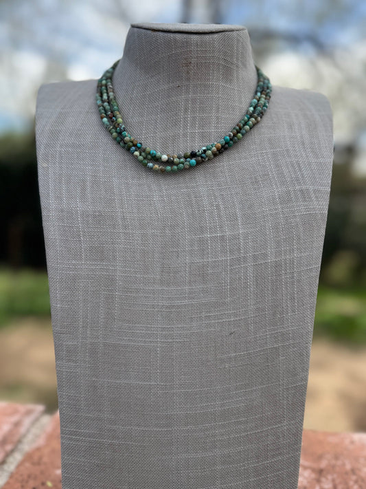 Handcrafted Diamond Cut Turquoise & Sterling Silver 4mm Beaded Necklace 16" with 2" extender