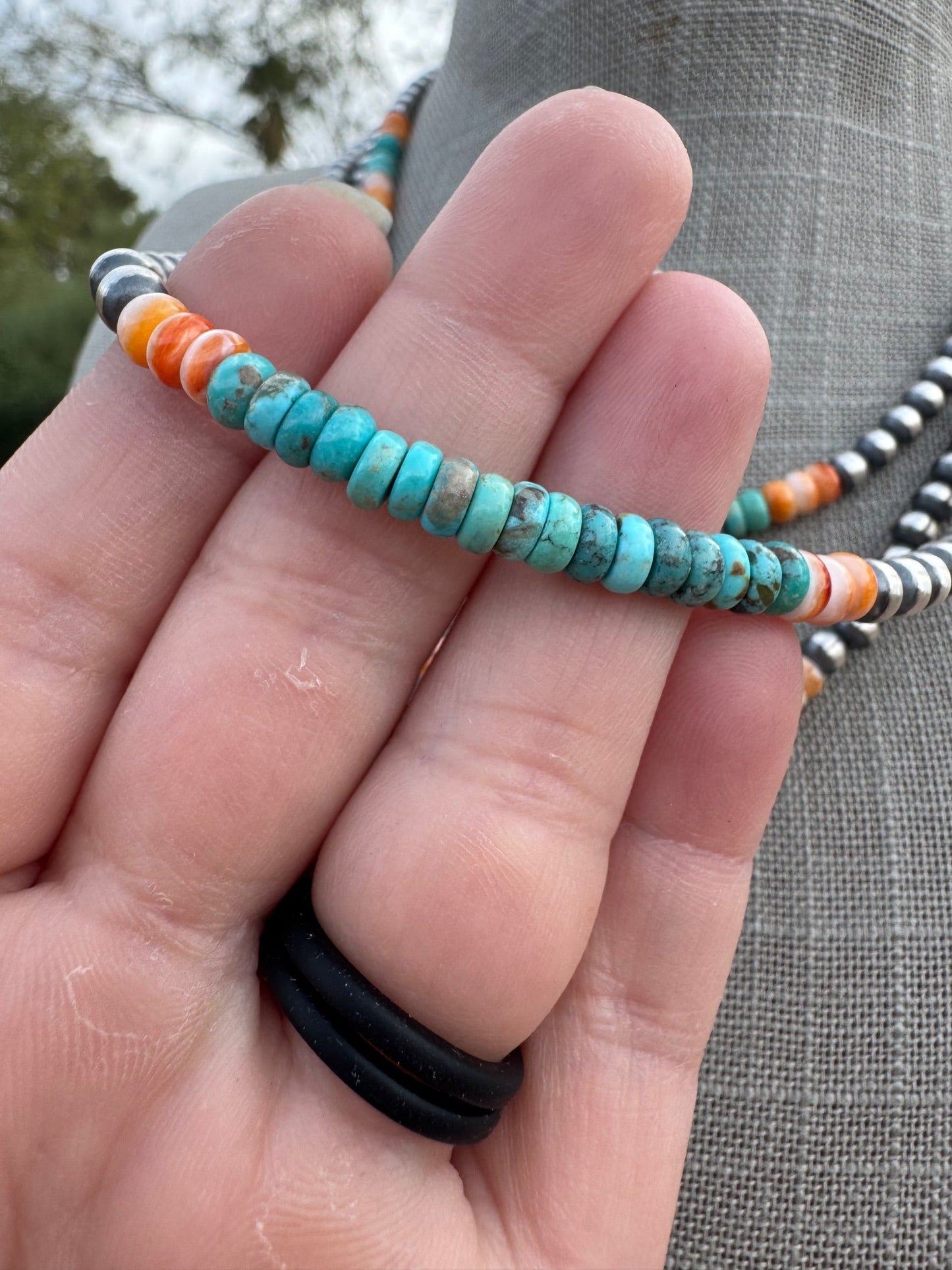 Handcrafted Spiny and Turquoise 5mm Beaded Necklace