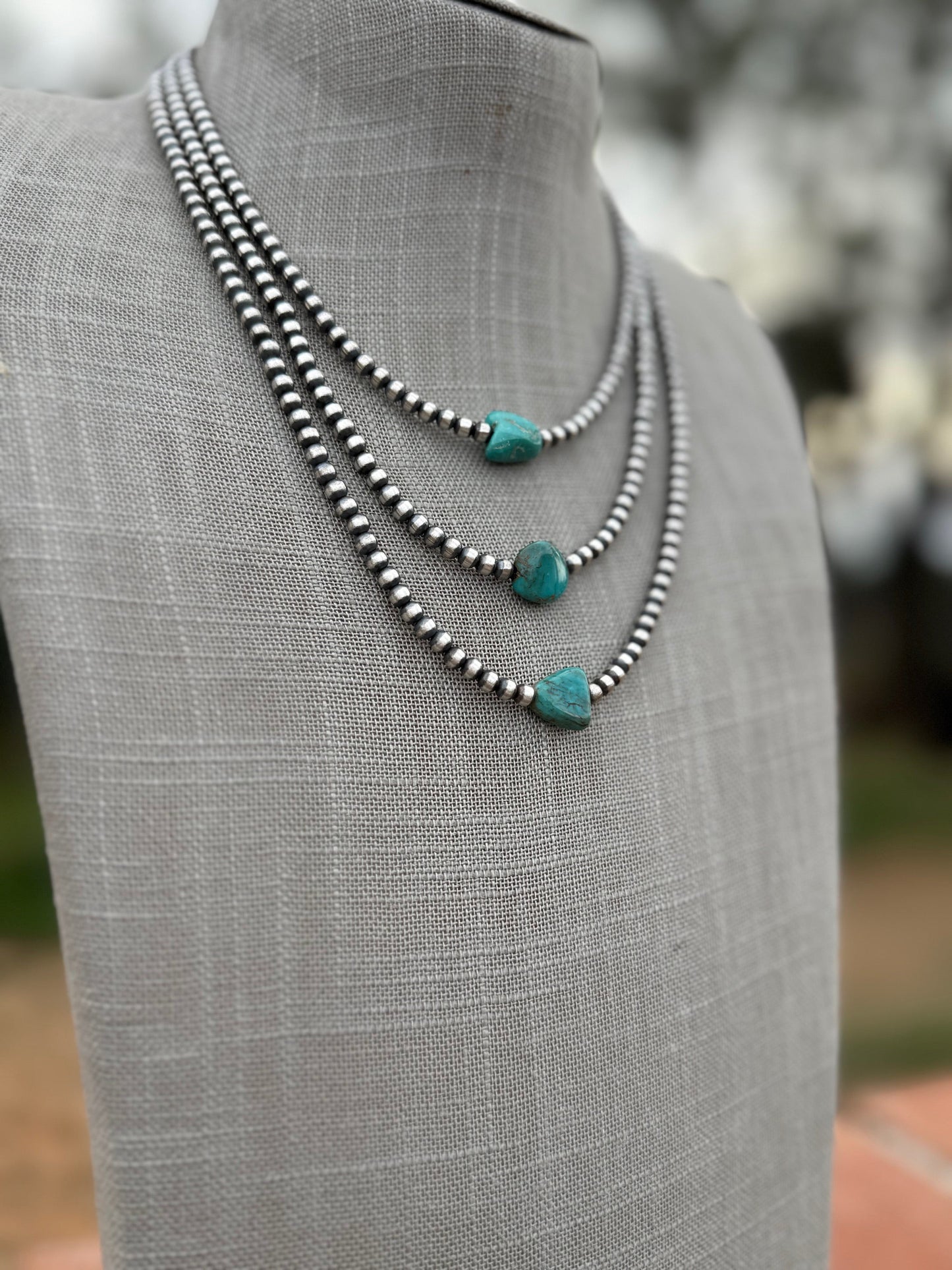 Handcrafted Kingman Turquoise & Sterling Silver 4mm Beaded Necklace