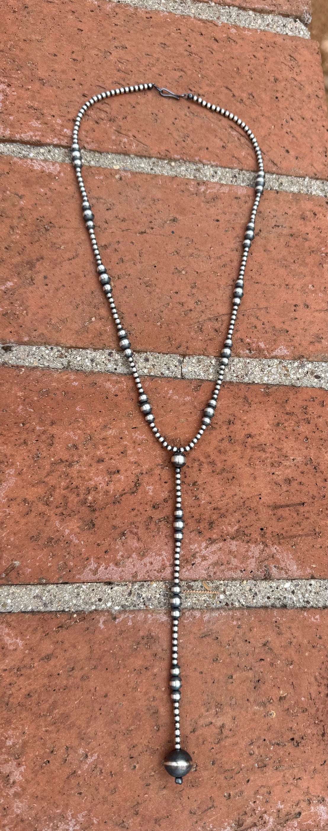 Handcrafted Sterling Silver Pearls 3-12mm Beaded Lariat Necklace 20"