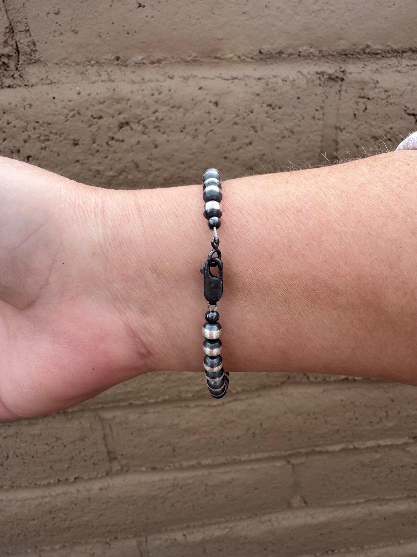 Handcrafted Cle'vara Turquoise & Sterling Silver 5mm Beaded Bracelet 7.5"