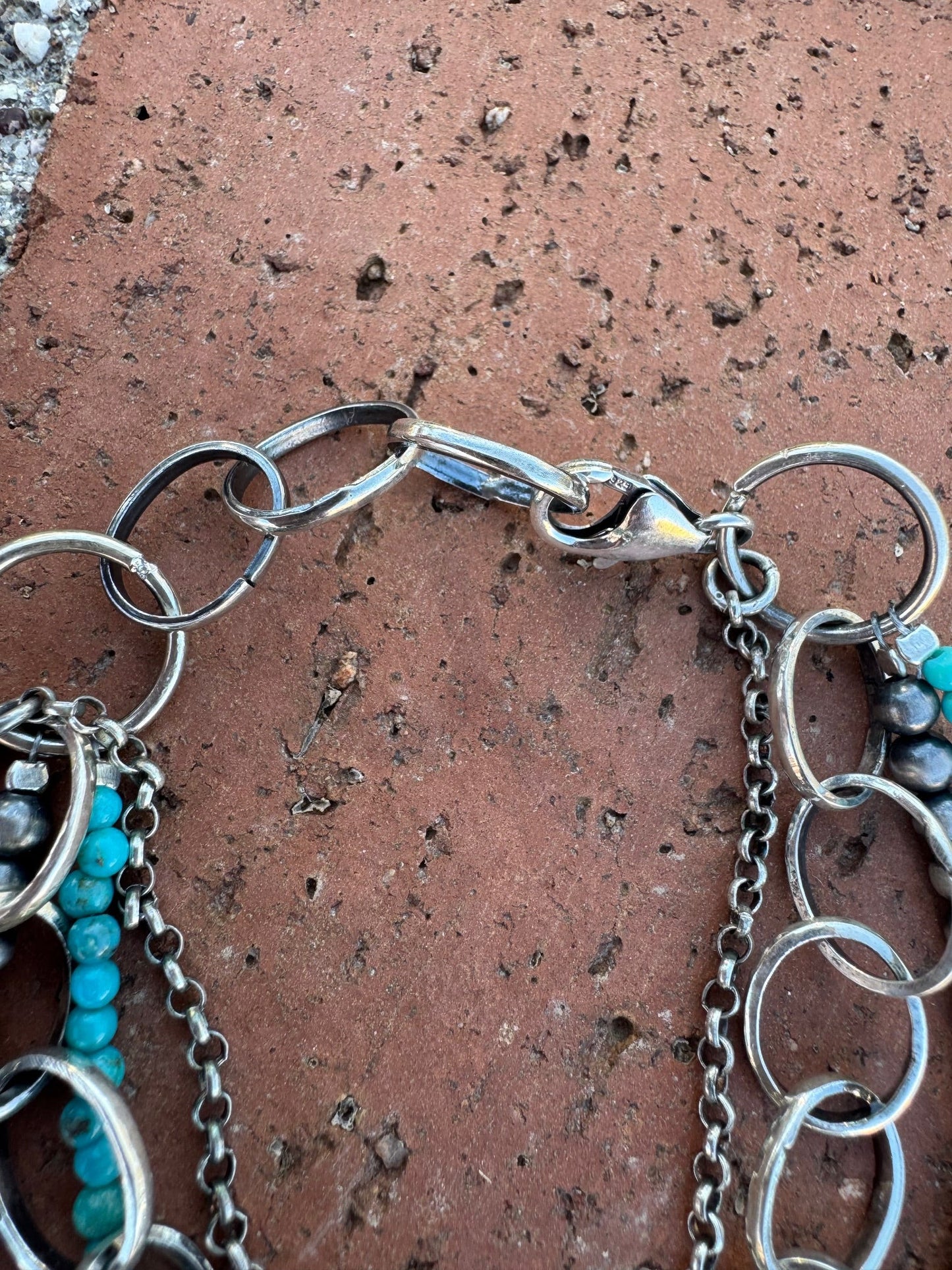 Handmade Turquoise and Sterling Silver 4 Strand 3-4mm Beaded Bracelet 7"-8"