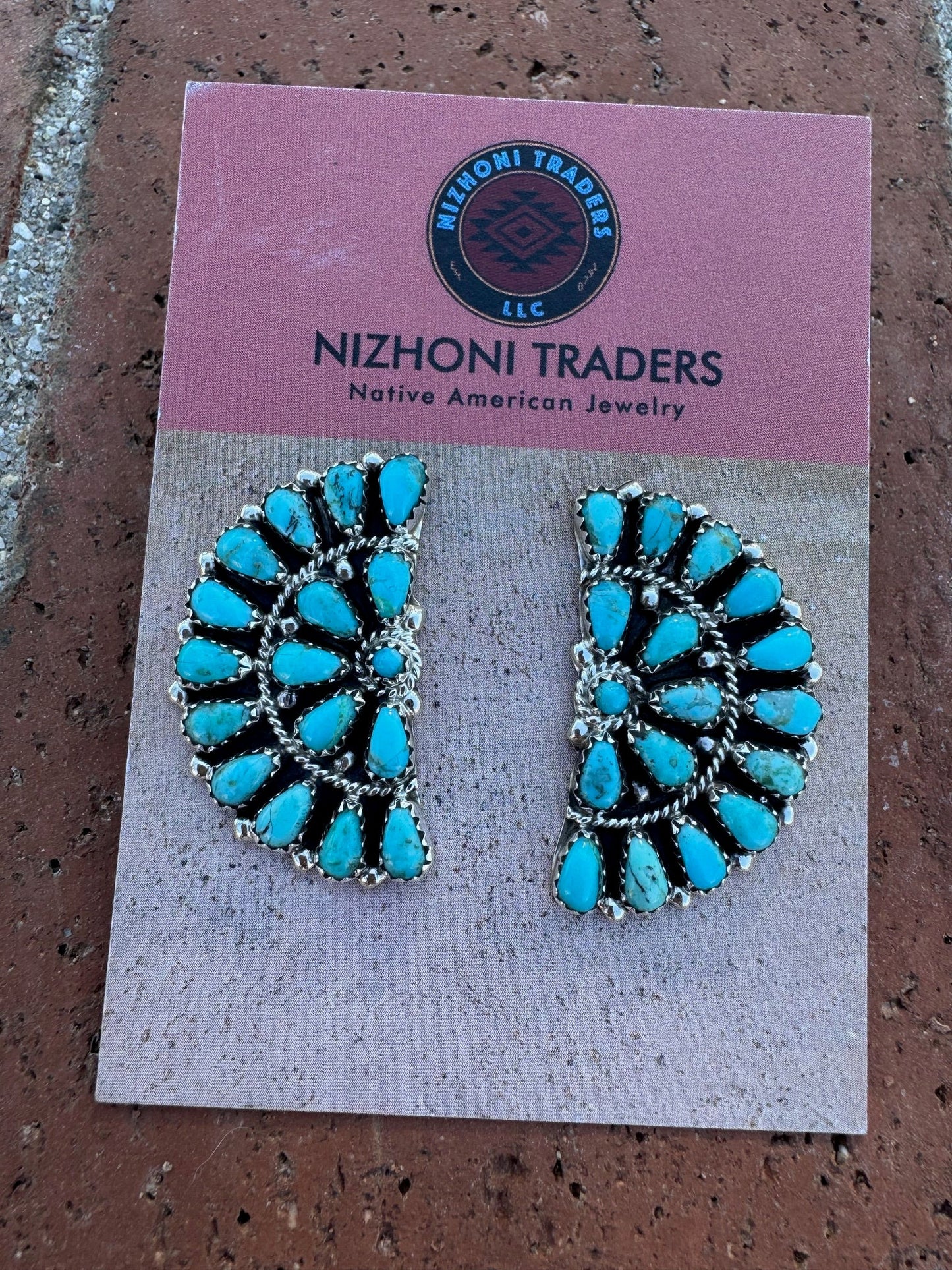 Handcrafted Turquoise & Sterling Silver Post Crescent  Earrings