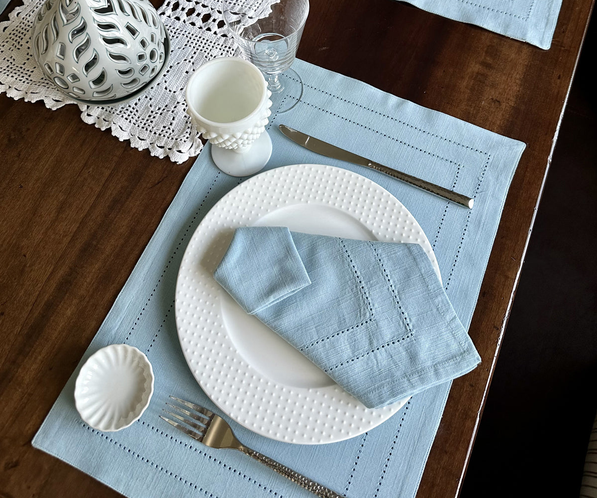 Light Blue Napkins - Double Hemstitch