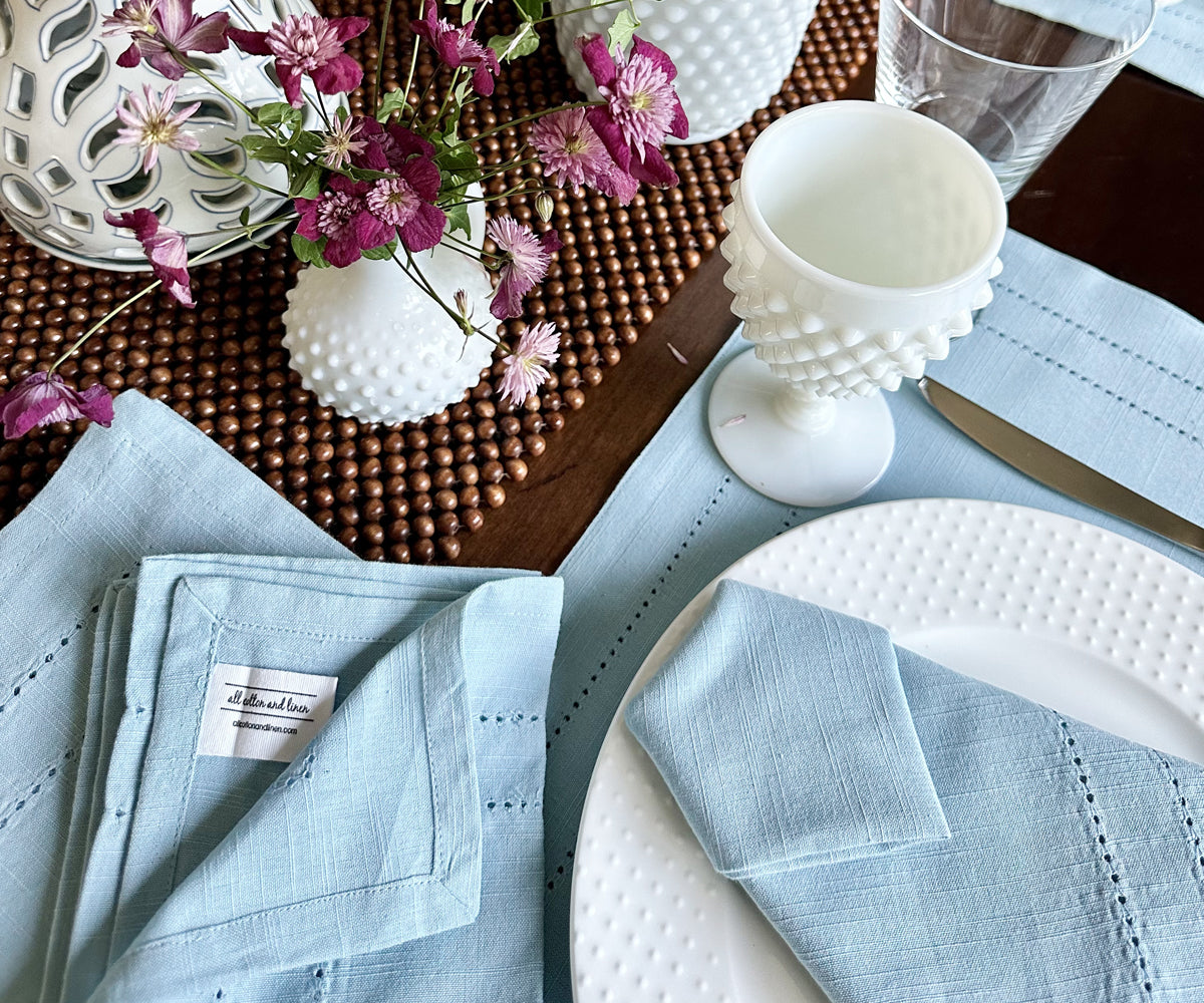 Light Blue Napkins - Double Hemstitch