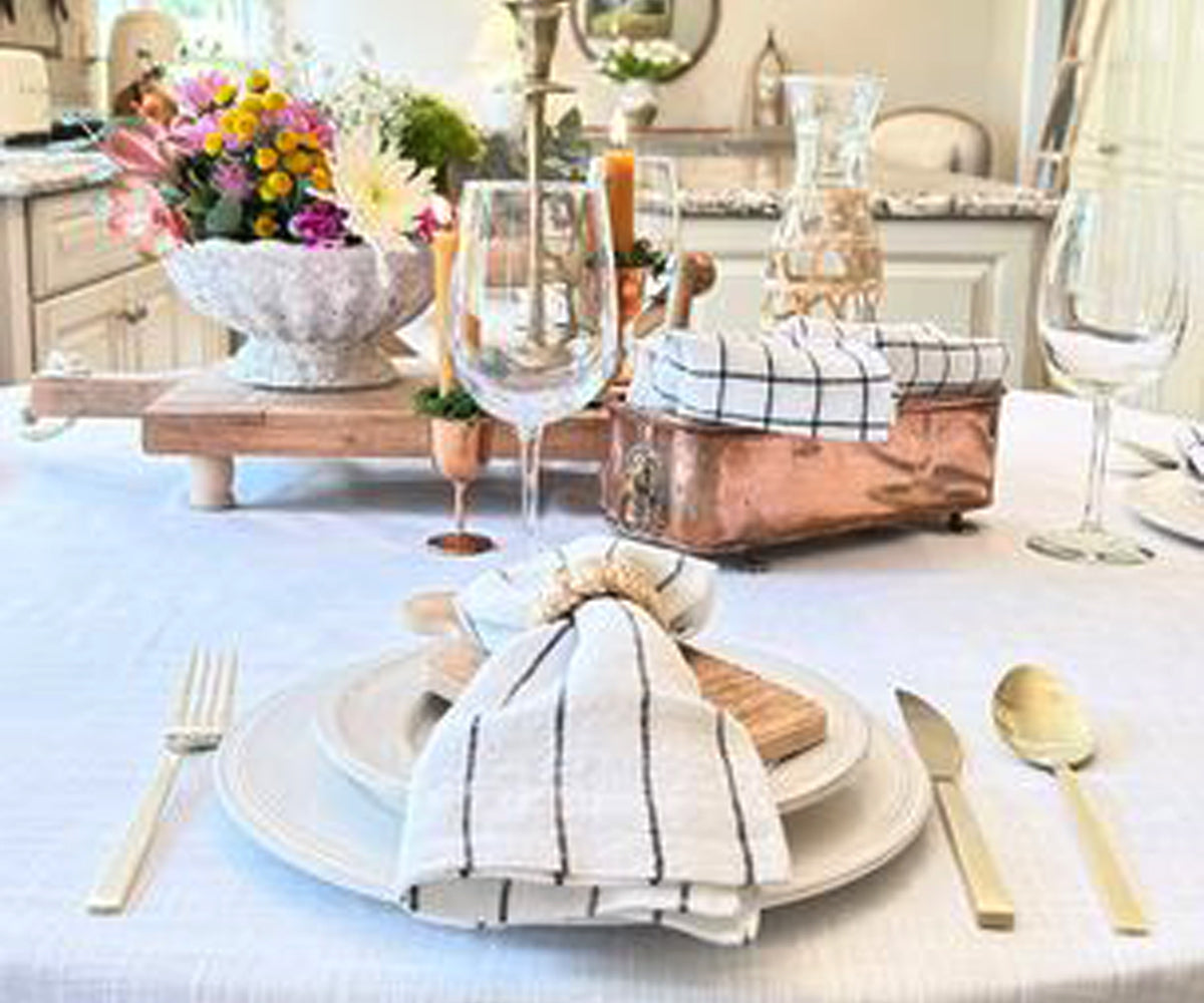 Linen Napkins - Grid Napkins Set of 4 & 8
