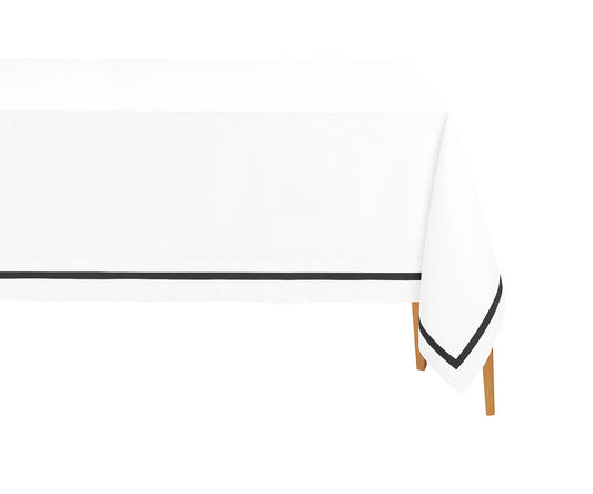White Tablecloth - Black Satin Trim