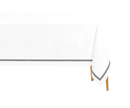 White Rectangle Tablecloth - Grey Satin