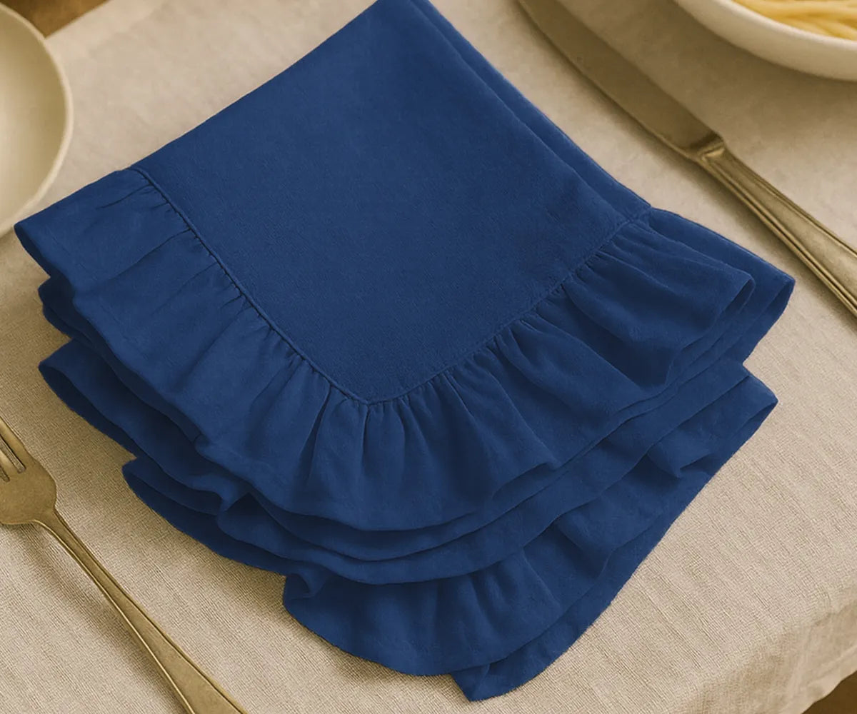 Navy Blue Fabric Napkins - Ruffled